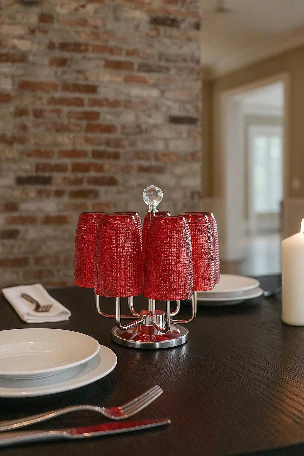 BỘ CỐC THỦY TINH VÂN LƯỚI DẬP NỔI MÀU ĐỎ 420ML (7/15)