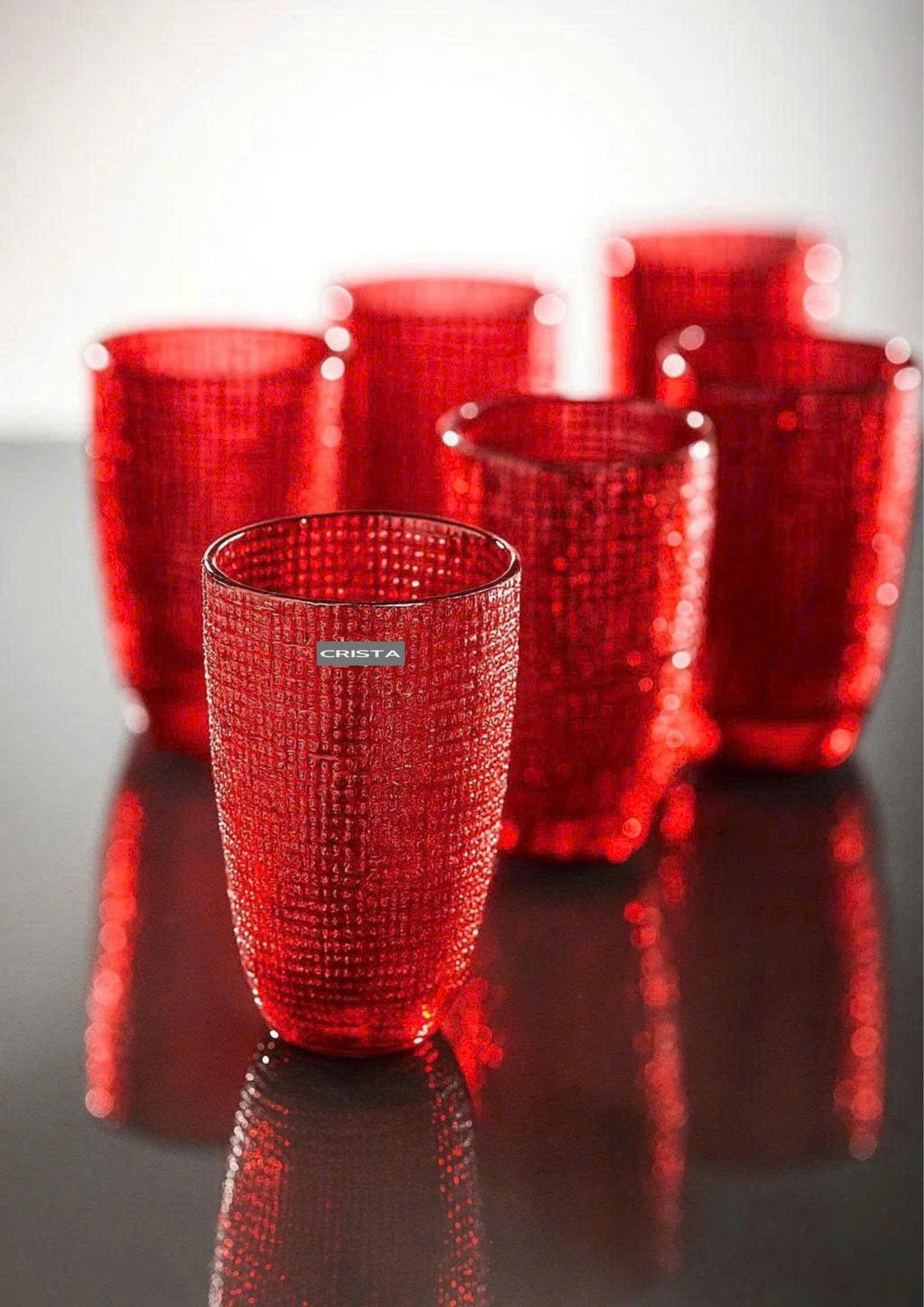 BỘ CỐC THỦY TINH VÂN LƯỚI DẬP NỔI MÀU ĐỎ 420ML (8/15)