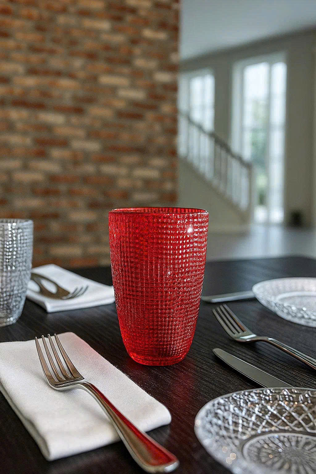 BỘ CỐC THỦY TINH VÂN LƯỚI DẬP NỔI MÀU ĐỎ 420ML (9/15)