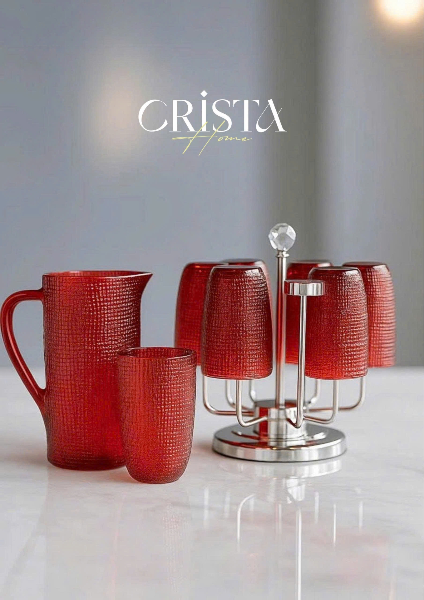 BỘ CỐC THỦY TINH VÂN LƯỚI DẬP NỔI MÀU ĐỎ 420ML (10/15)