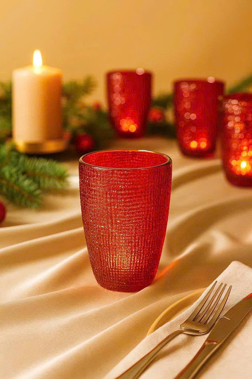 BỘ CỐC THỦY TINH VÂN LƯỚI DẬP NỔI MÀU ĐỎ 420ML (11/15)