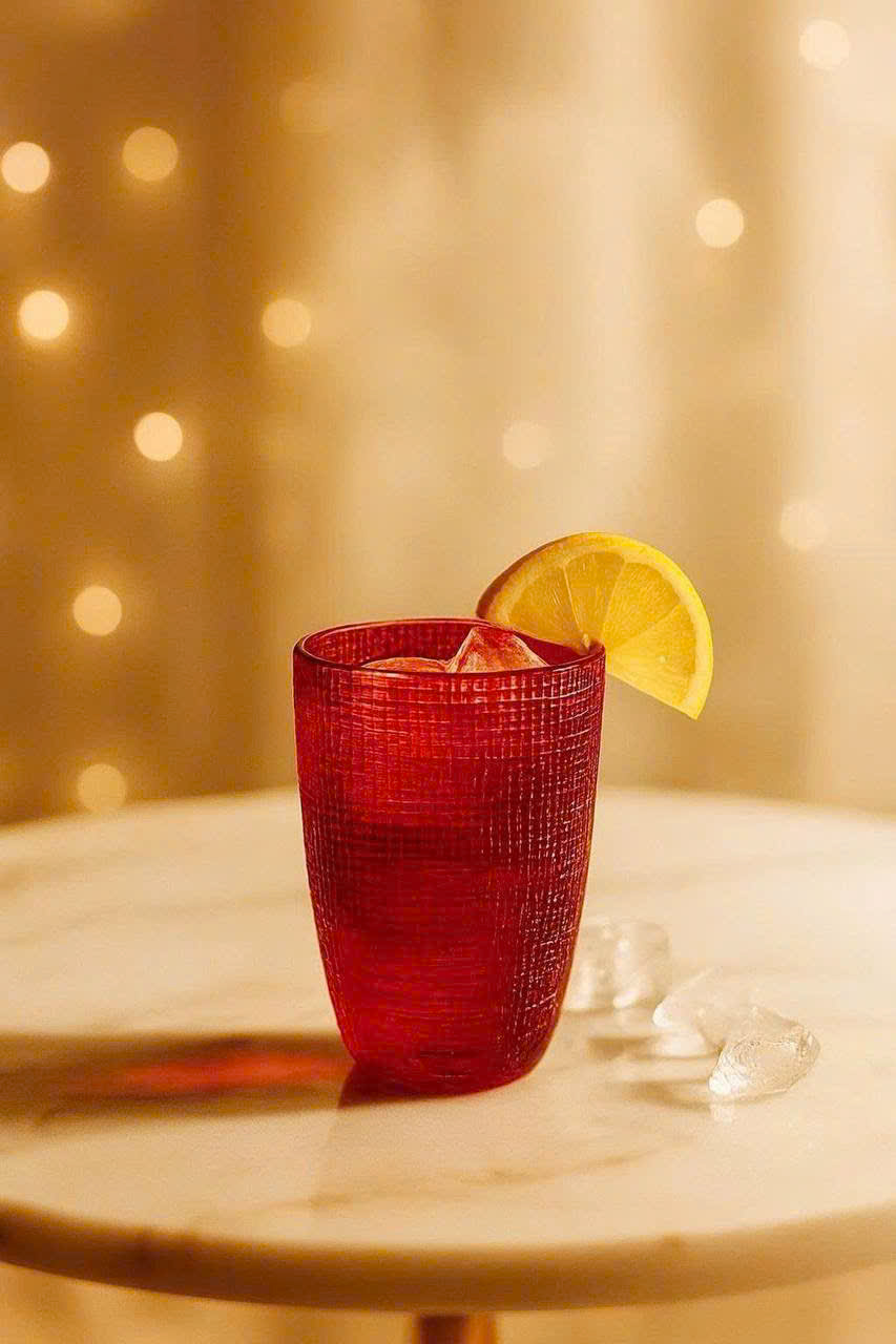 BỘ CỐC THỦY TINH VÂN LƯỚI DẬP NỔI MÀU ĐỎ 420ML (12/15)