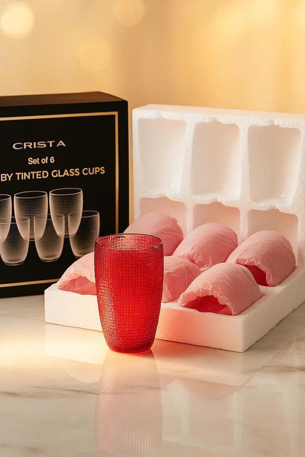 BỘ CỐC THỦY TINH VÂN LƯỚI DẬP NỔI MÀU ĐỎ 420ML (13/15)