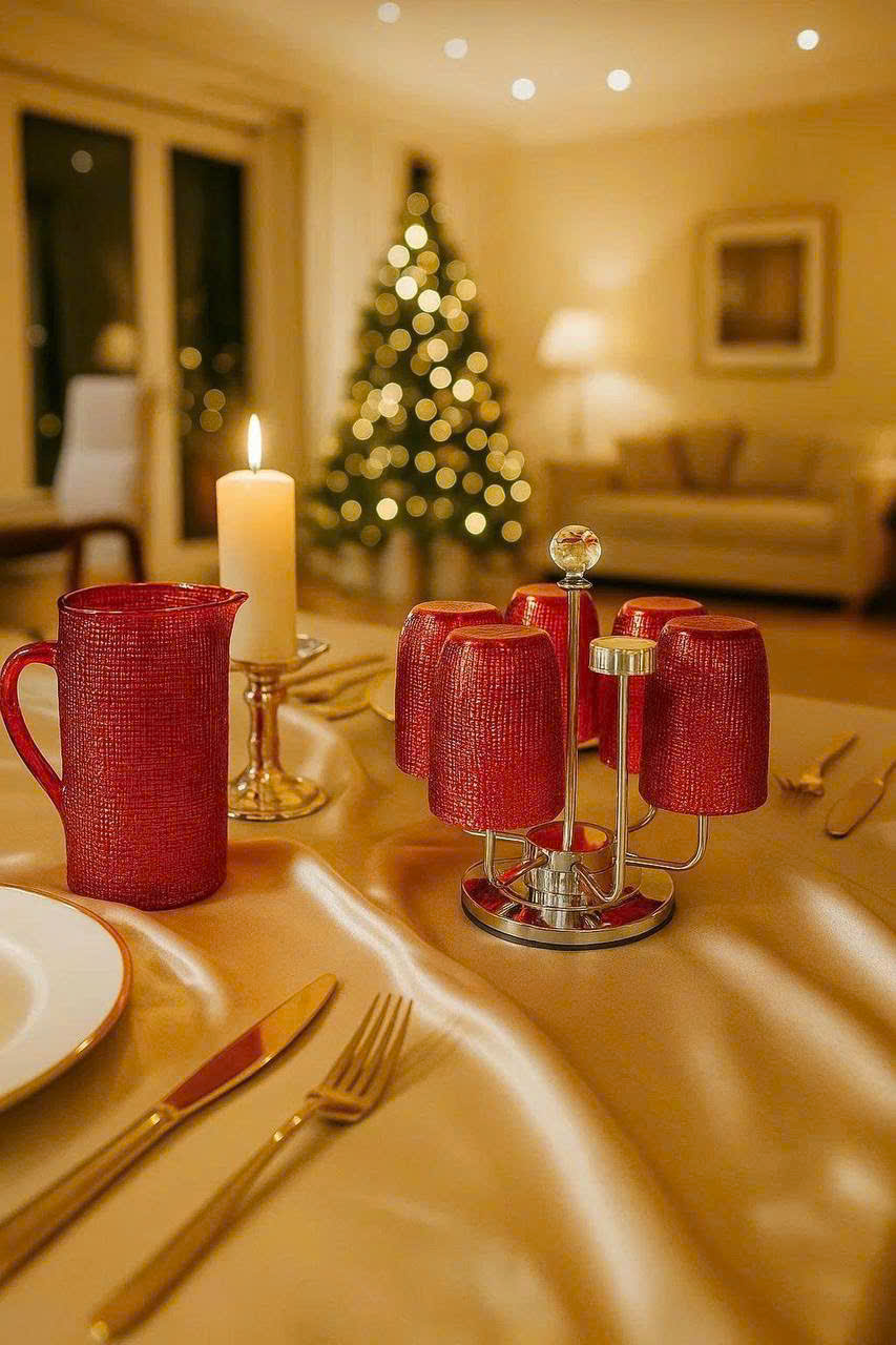 BỘ CỐC THỦY TINH VÂN LƯỚI DẬP NỔI MÀU ĐỎ 420ML (15/15)