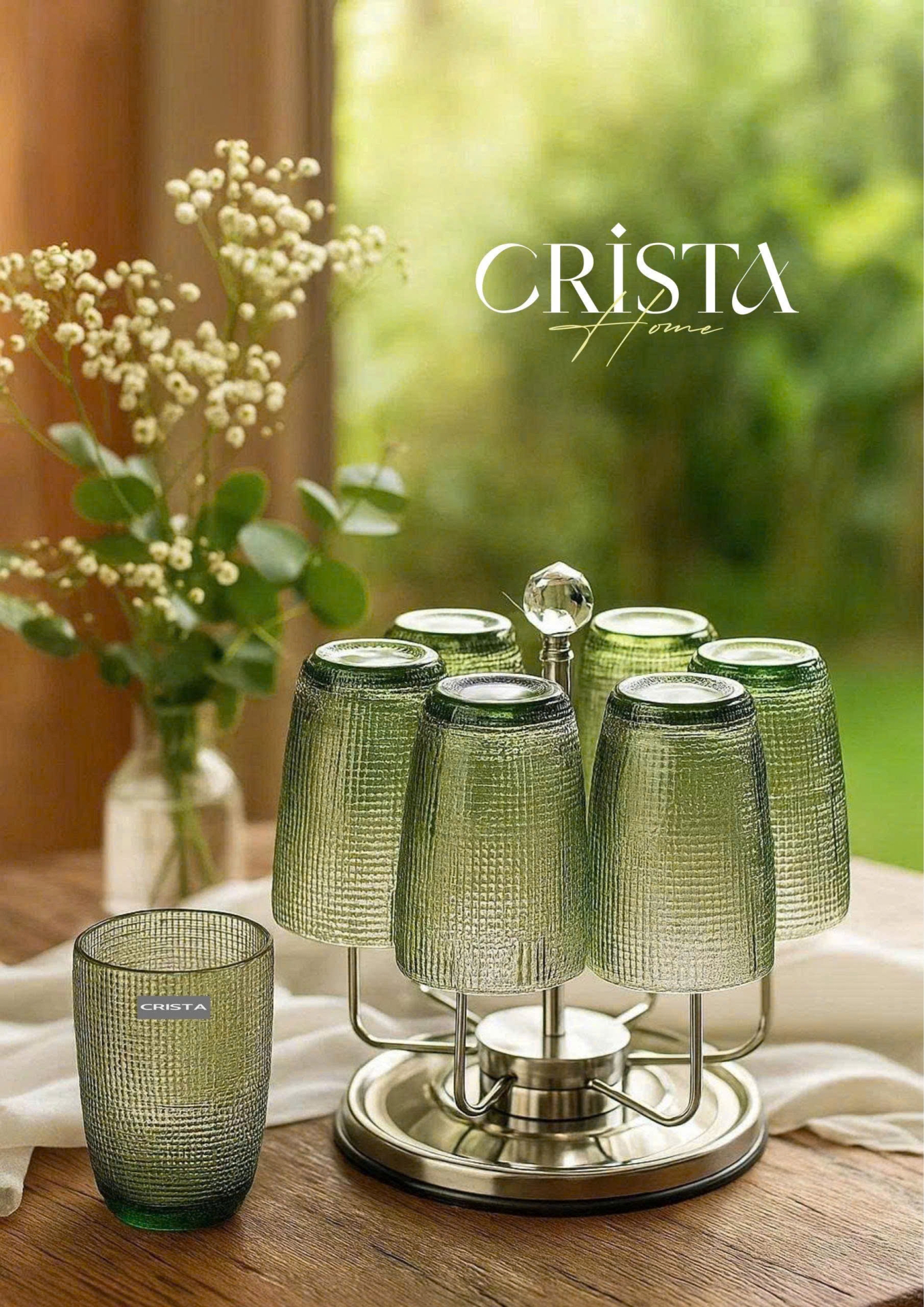 BỘ CỐC THỦY TINH VÂN LƯỚI DẬP NỔI MÀU XANH LÁ 420ML (2/7)