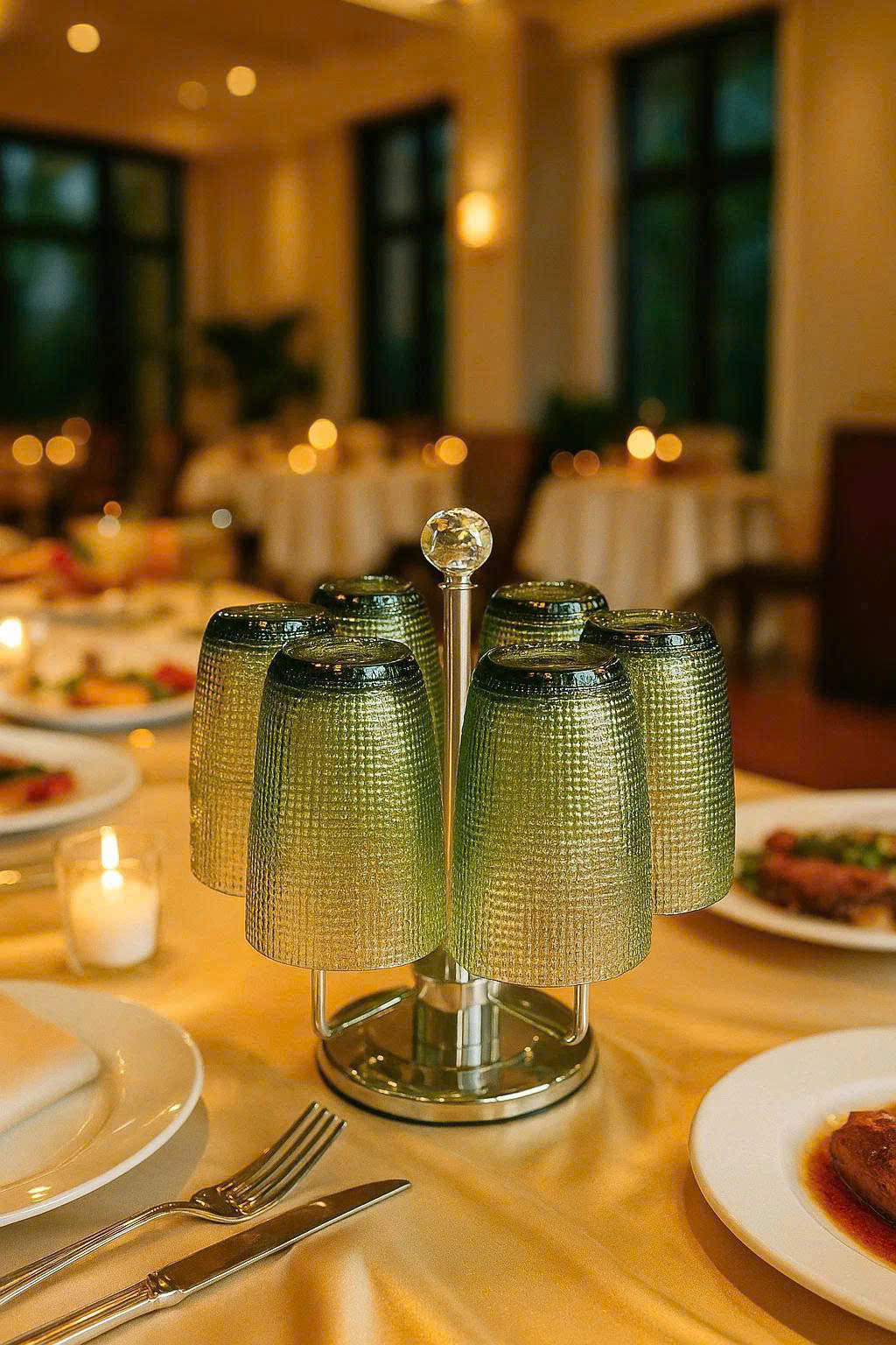 BỘ CỐC THỦY TINH VÂN LƯỚI DẬP NỔI MÀU XANH LÁ 420ML (7/7)