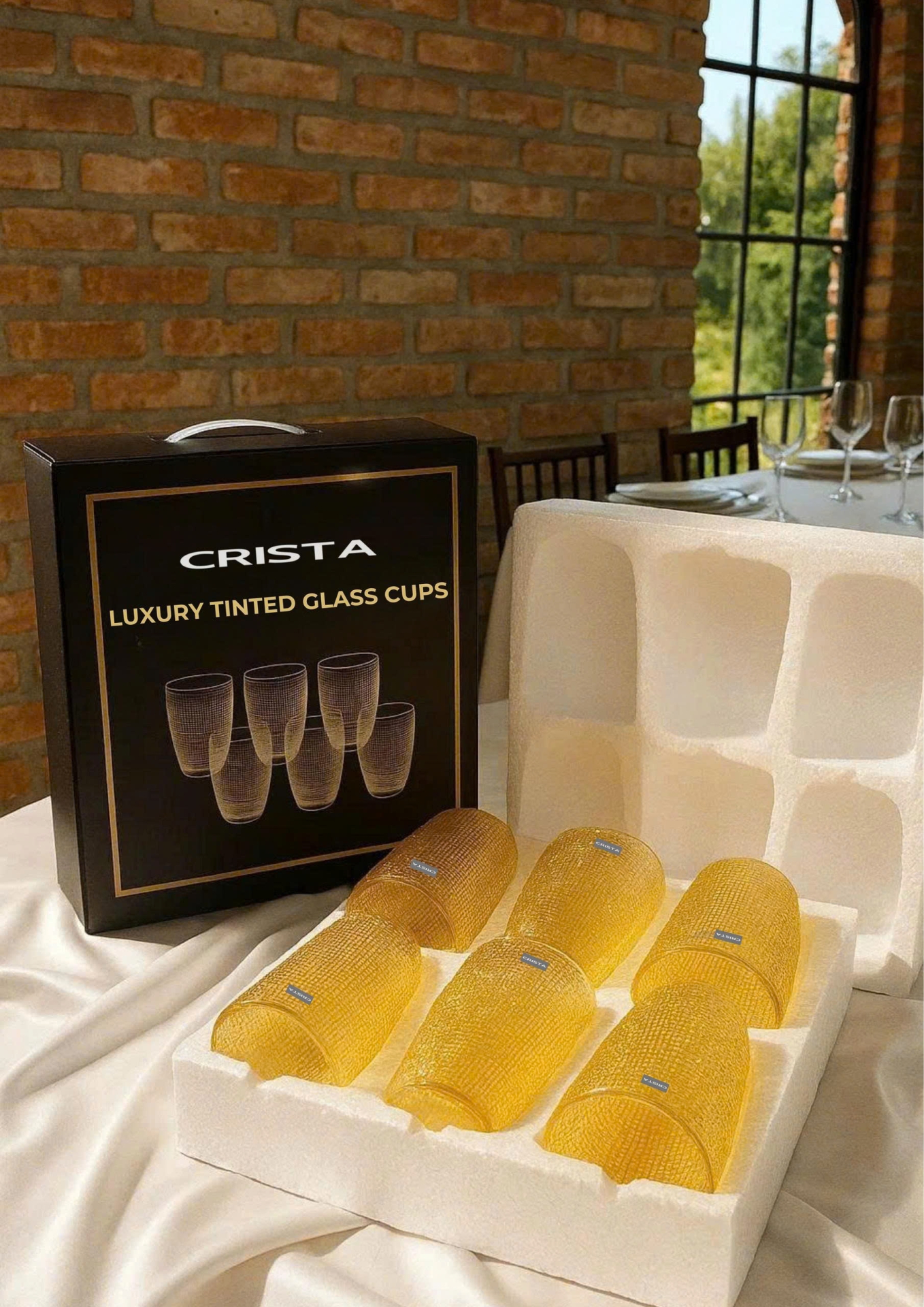 BỘ CỐC THỦY TINH VÂN LƯỚI DẬP NỔI MÀU VÀNG 420ML (3/6)