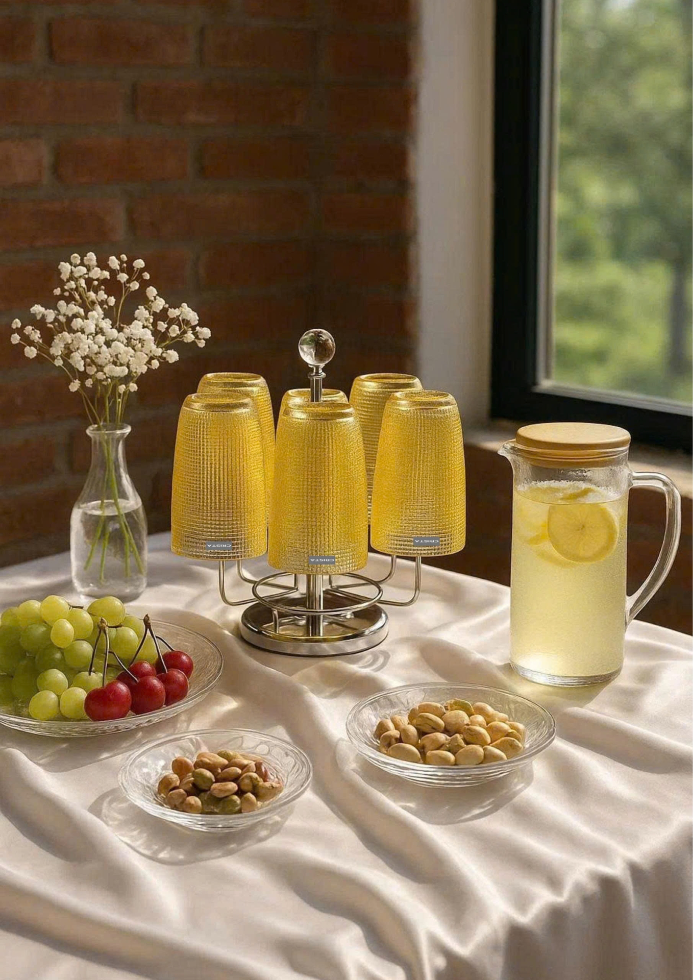 BỘ CỐC THỦY TINH VÂN LƯỚI DẬP NỔI MÀU VÀNG 420ML (6/6)