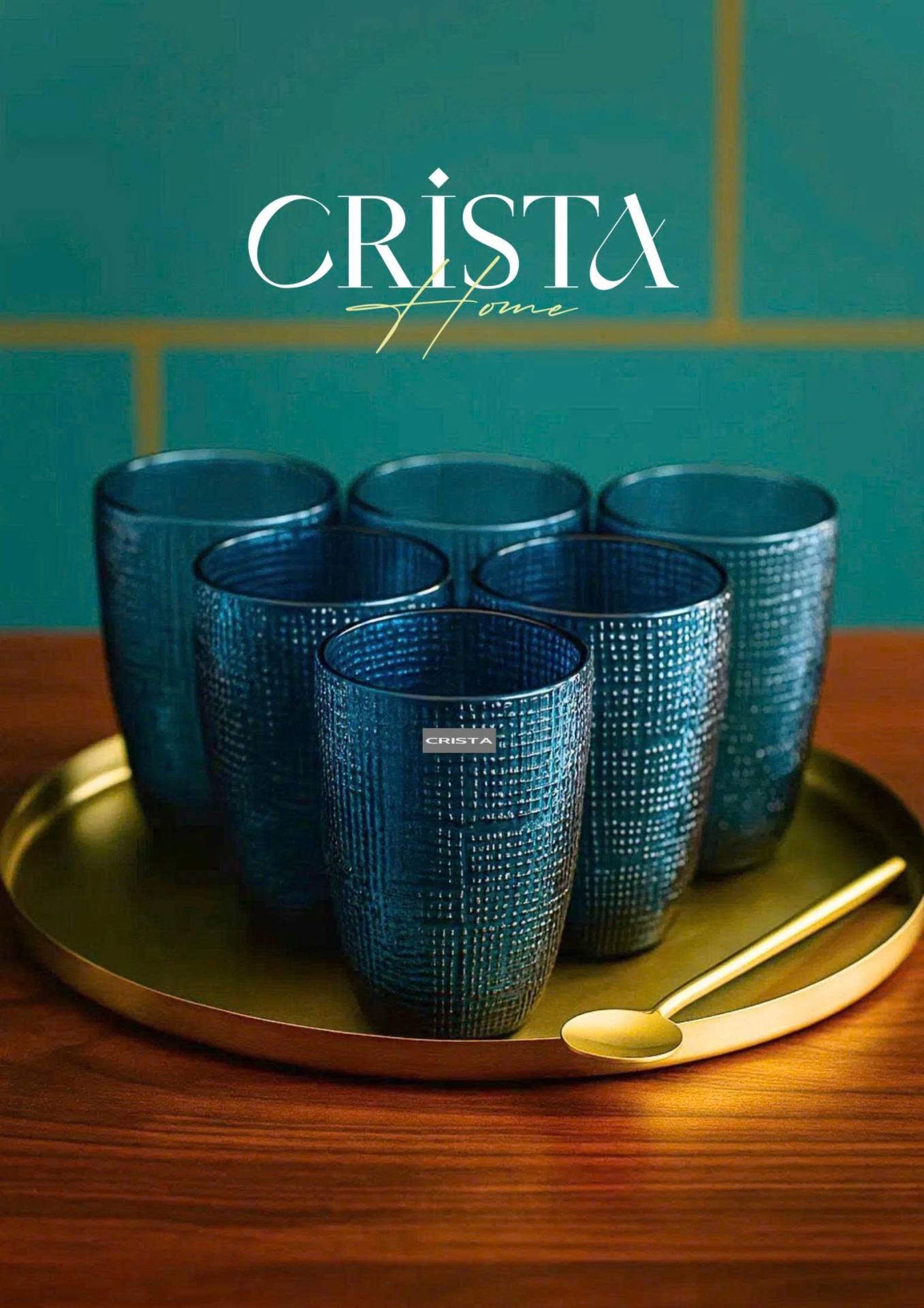 BỘ CỐC THỦY TINH VÂN LƯỚI DẬP NỔI MÀU XANH LAM 420ML (6/7)