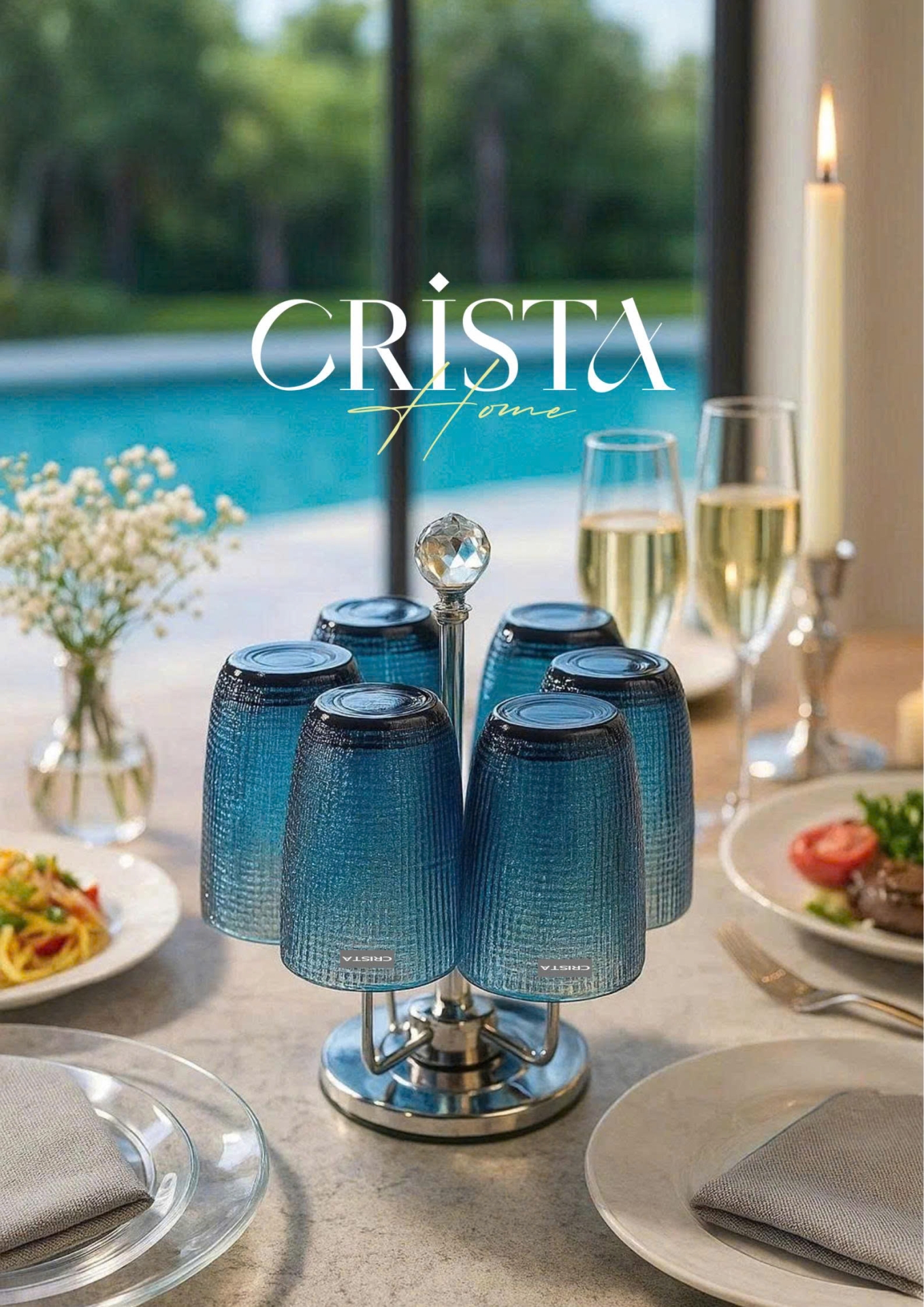 BỘ CỐC THỦY TINH VÂN LƯỚI DẬP NỔI MÀU XANH LAM 420ML (7/7)