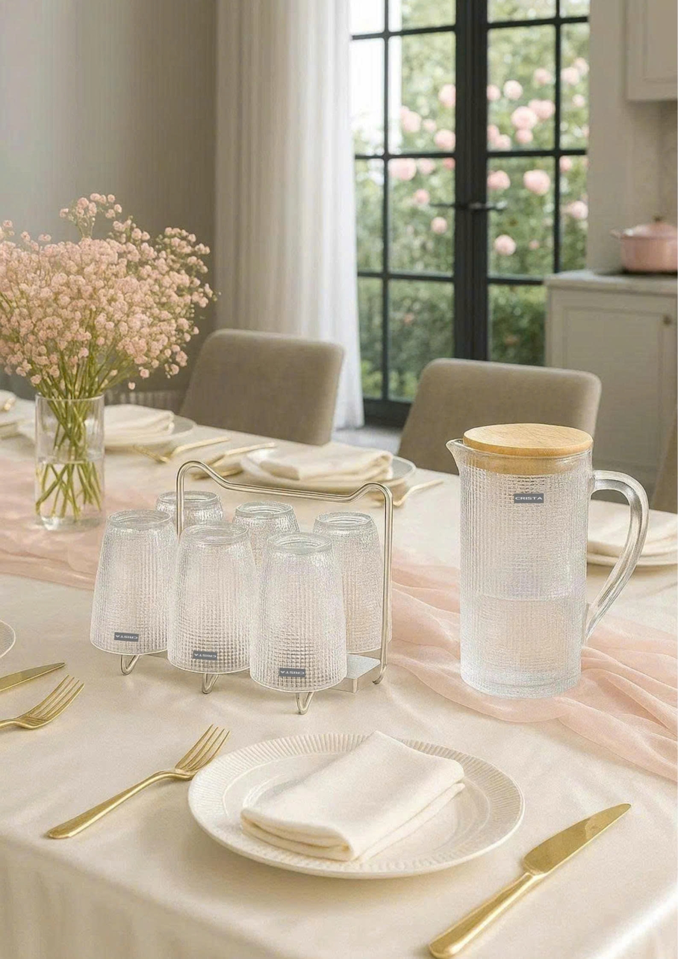 BỘ CỐC THỦY TINH VÂN LƯỚI DẬP NỔI MÀU TRẮNG 420ML (2/9)