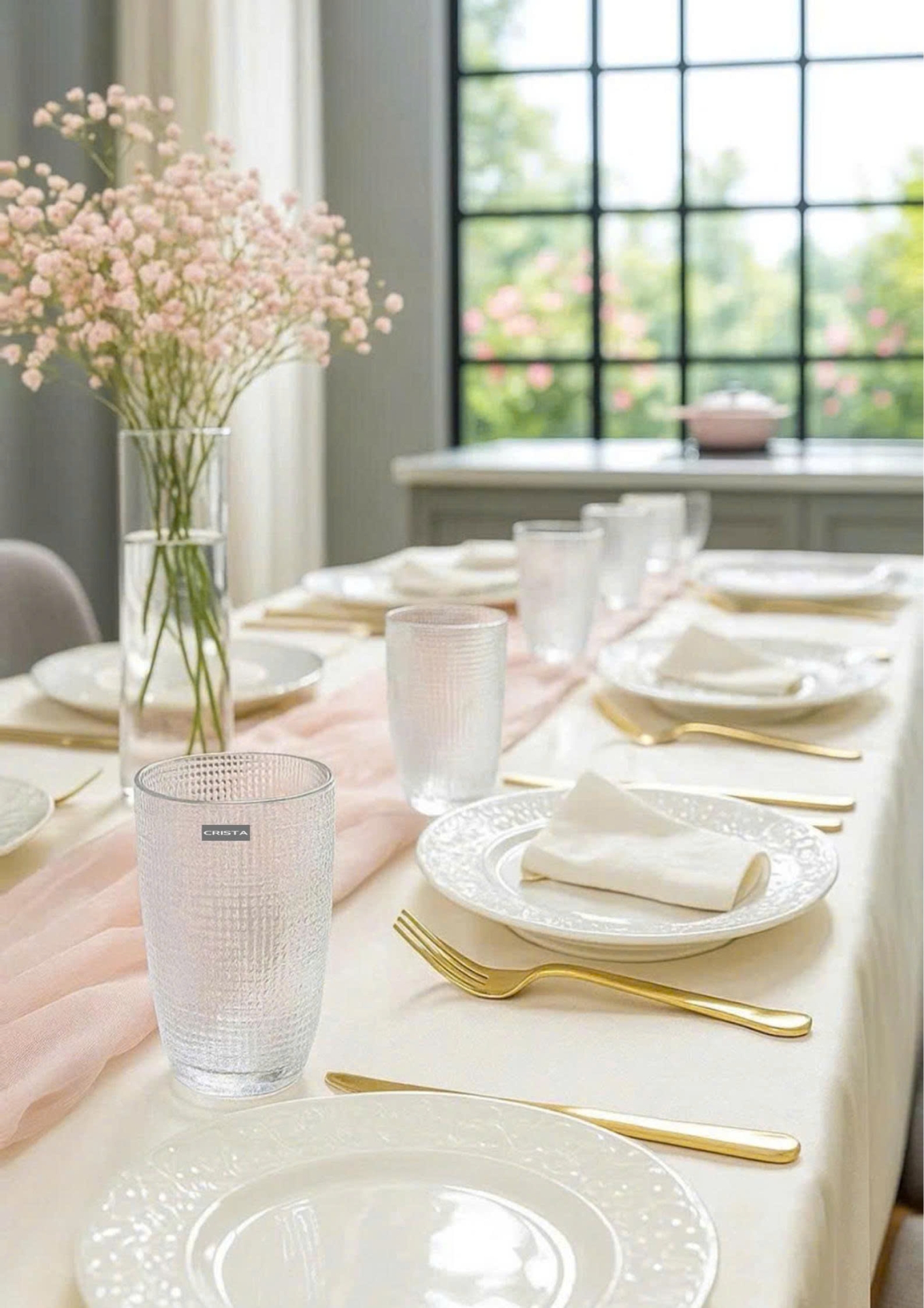 BỘ CỐC THỦY TINH VÂN LƯỚI DẬP NỔI MÀU TRẮNG 420ML (3/9)