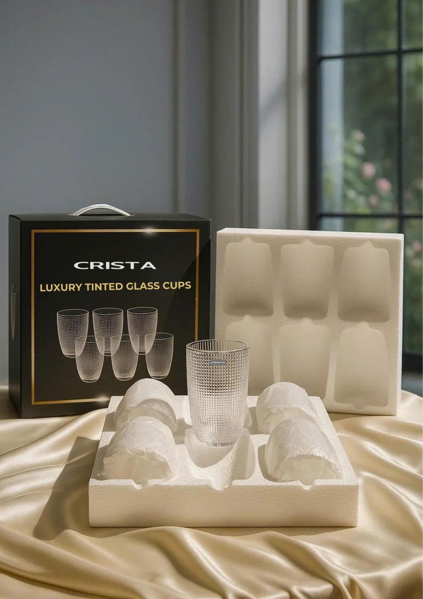 BỘ CỐC THỦY TINH VÂN LƯỚI DẬP NỔI MÀU TRẮNG 420ML (8/9)