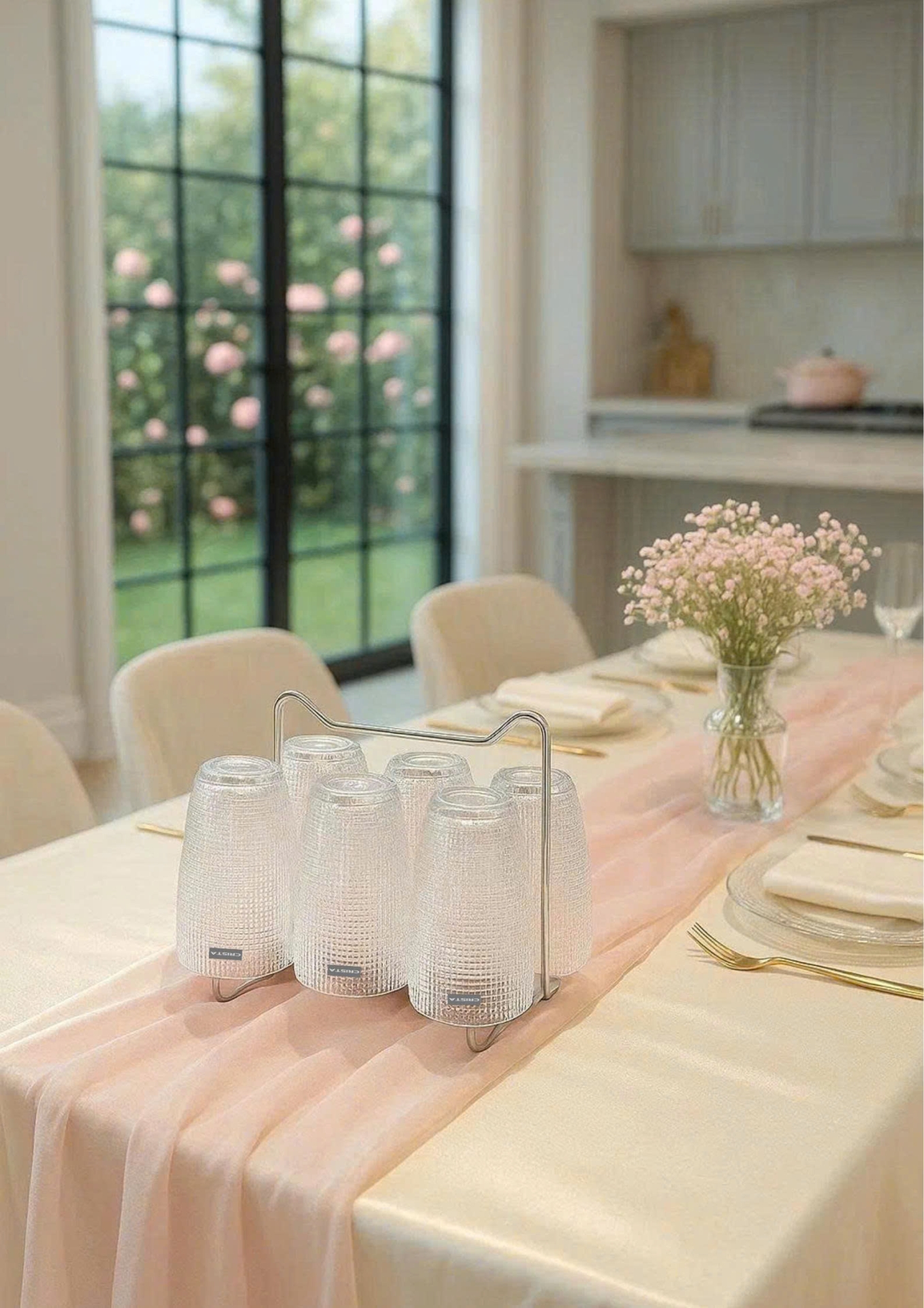 BỘ CỐC THỦY TINH VÂN LƯỚI DẬP NỔI MÀU TRẮNG 420ML (9/9)