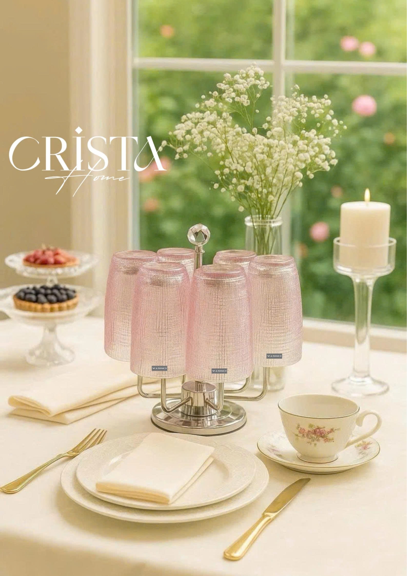 BỘ CỐC THỦY TINH VÂN LƯỚI DẬP NỔI MÀU HỒNG PHẤN 420ML (6/7)