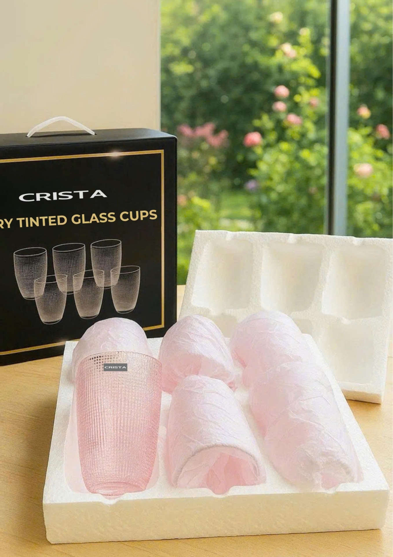 BỘ CỐC THỦY TINH VÂN LƯỚI DẬP NỔI MÀU HỒNG PHẤN 420ML (7/7)