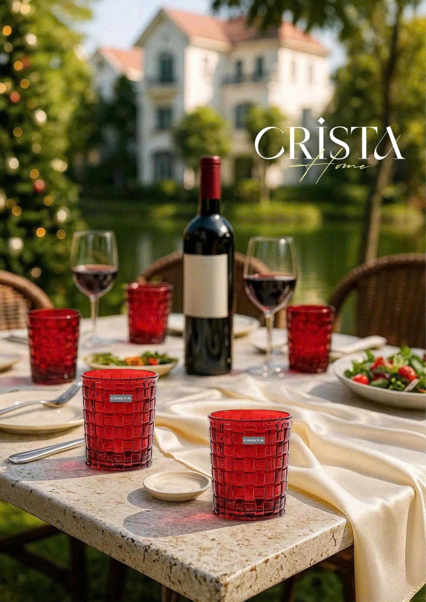 BỘ 06 CỐC THỦY TINH VÂN CARO 280ML – MÀU ĐỎ RUBY