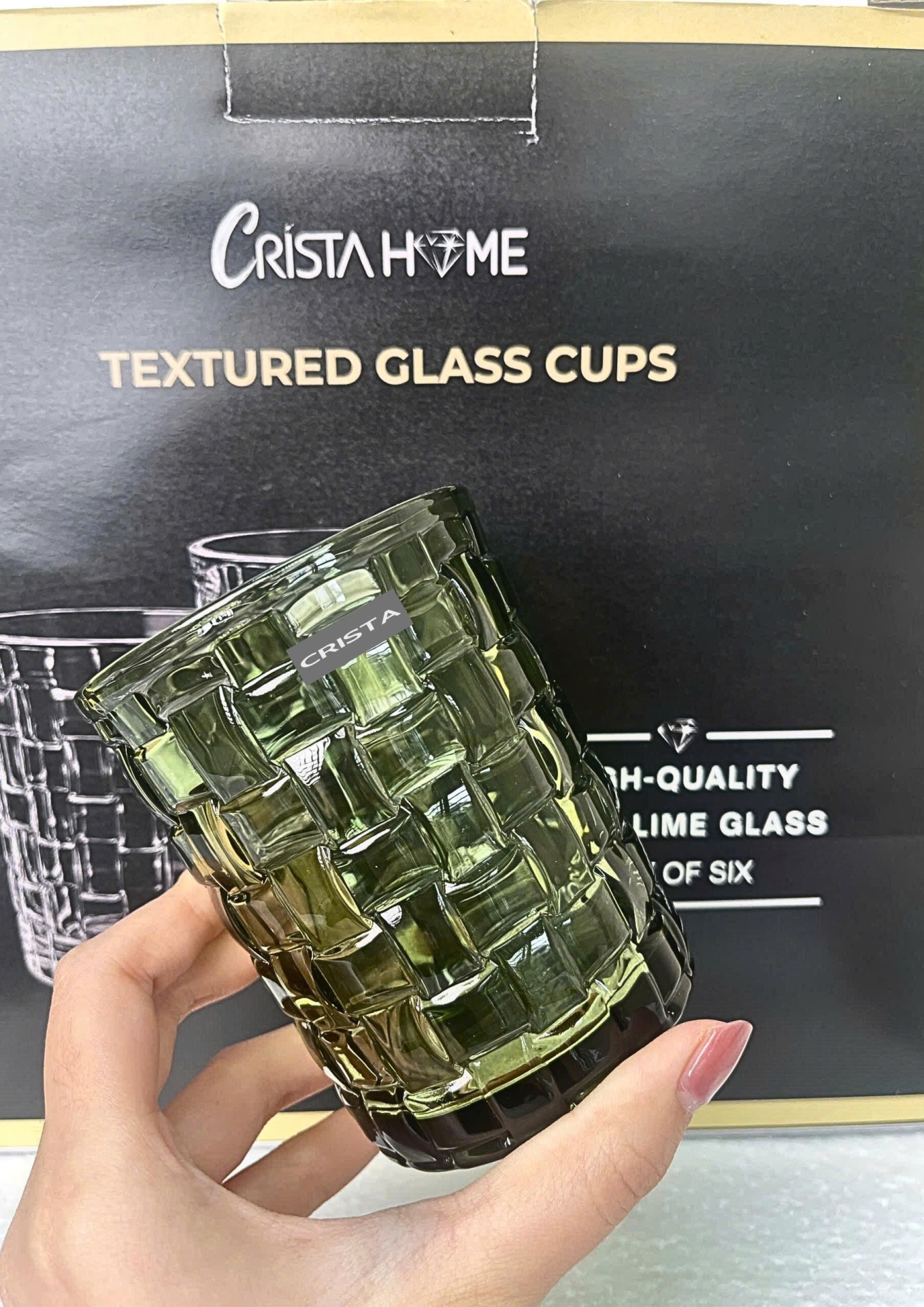 BỘ 06 CỐC THỦY TINH VÂN CARO 280ML – MÀU XANH LÁ (5/10)