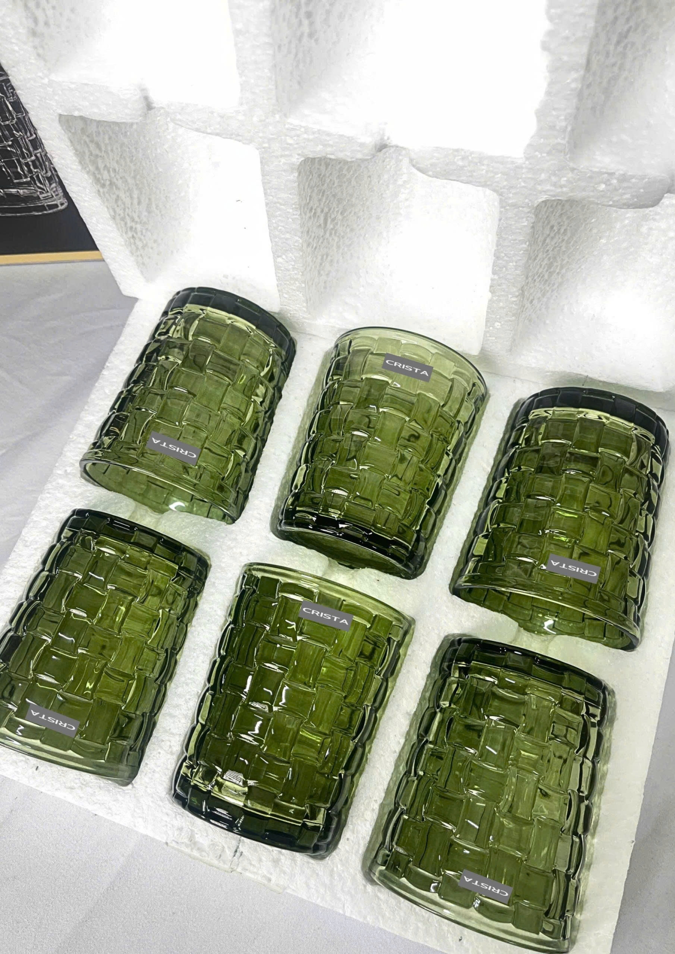 BỘ 06 CỐC THỦY TINH VÂN CARO 280ML – MÀU XANH LÁ (8/10)