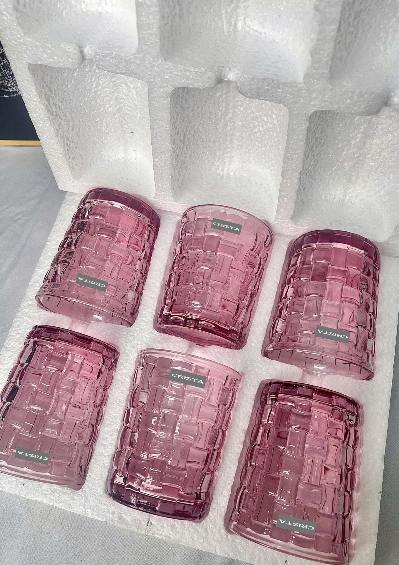 BỘ 06 CỐC THỦY TINH VÂN CARO 280ML – MÀU HỒNG (8/9)