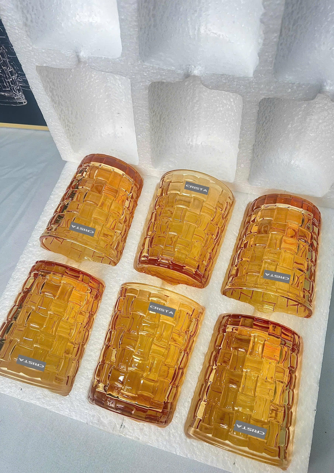 BỘ 06 CỐC THỦY TINH VÂN CARO 280ML – MÀU VÀNG (7/9)