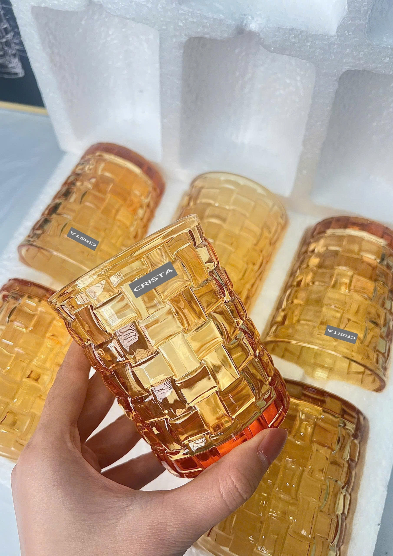 BỘ 06 CỐC THỦY TINH VÂN CARO 280ML – MÀU VÀNG