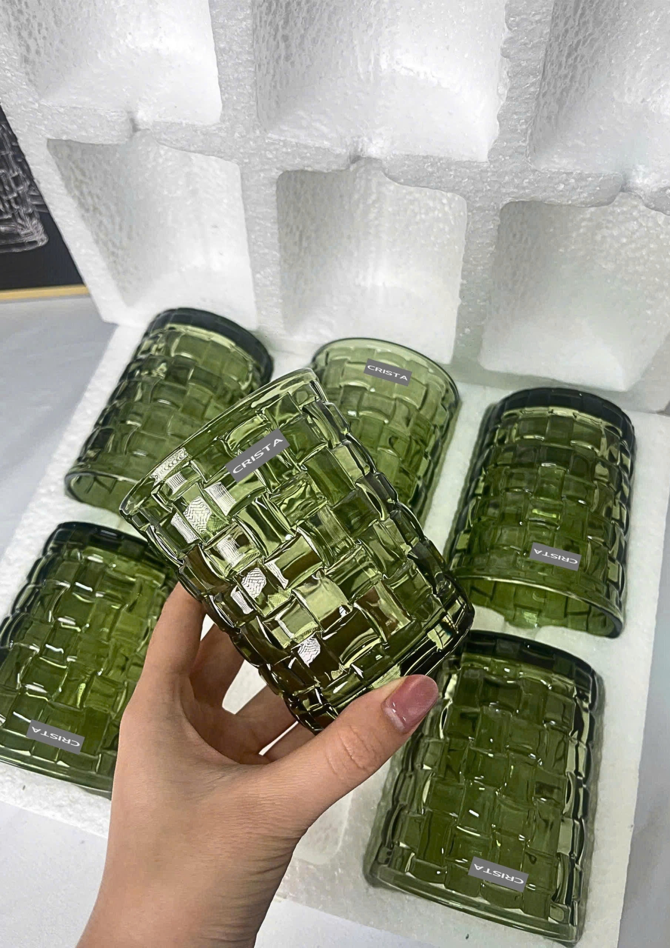 BỘ 06 CỐC THỦY TINH VÂN CARO 280ML – MÀU XANH LÁ