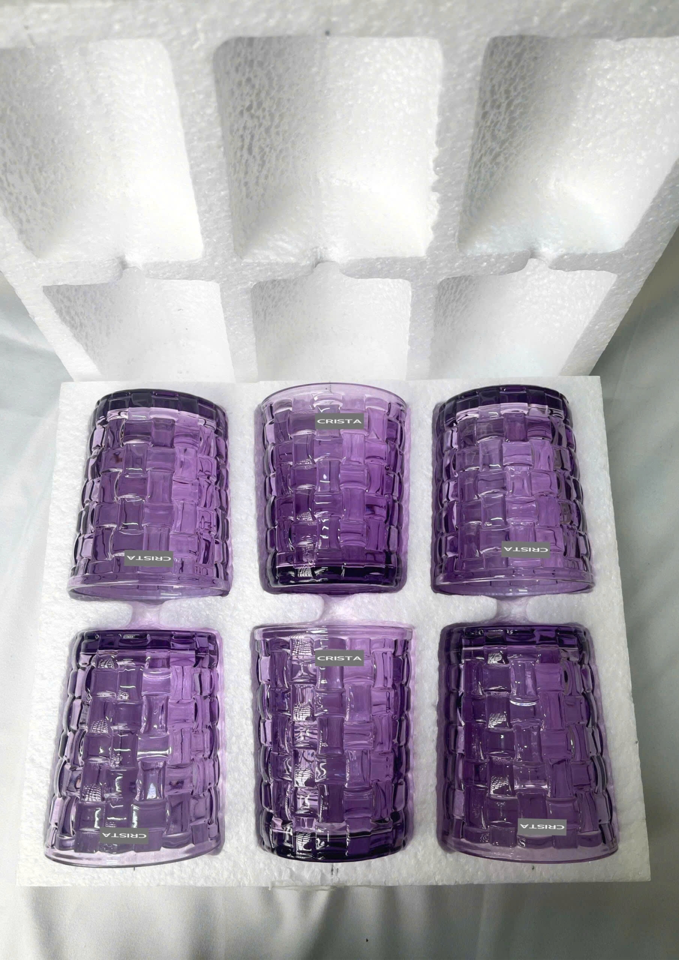 BỘ 06 CỐC THỦY TINH VÂN CARO 280ML – MÀU TÍM (9/10)