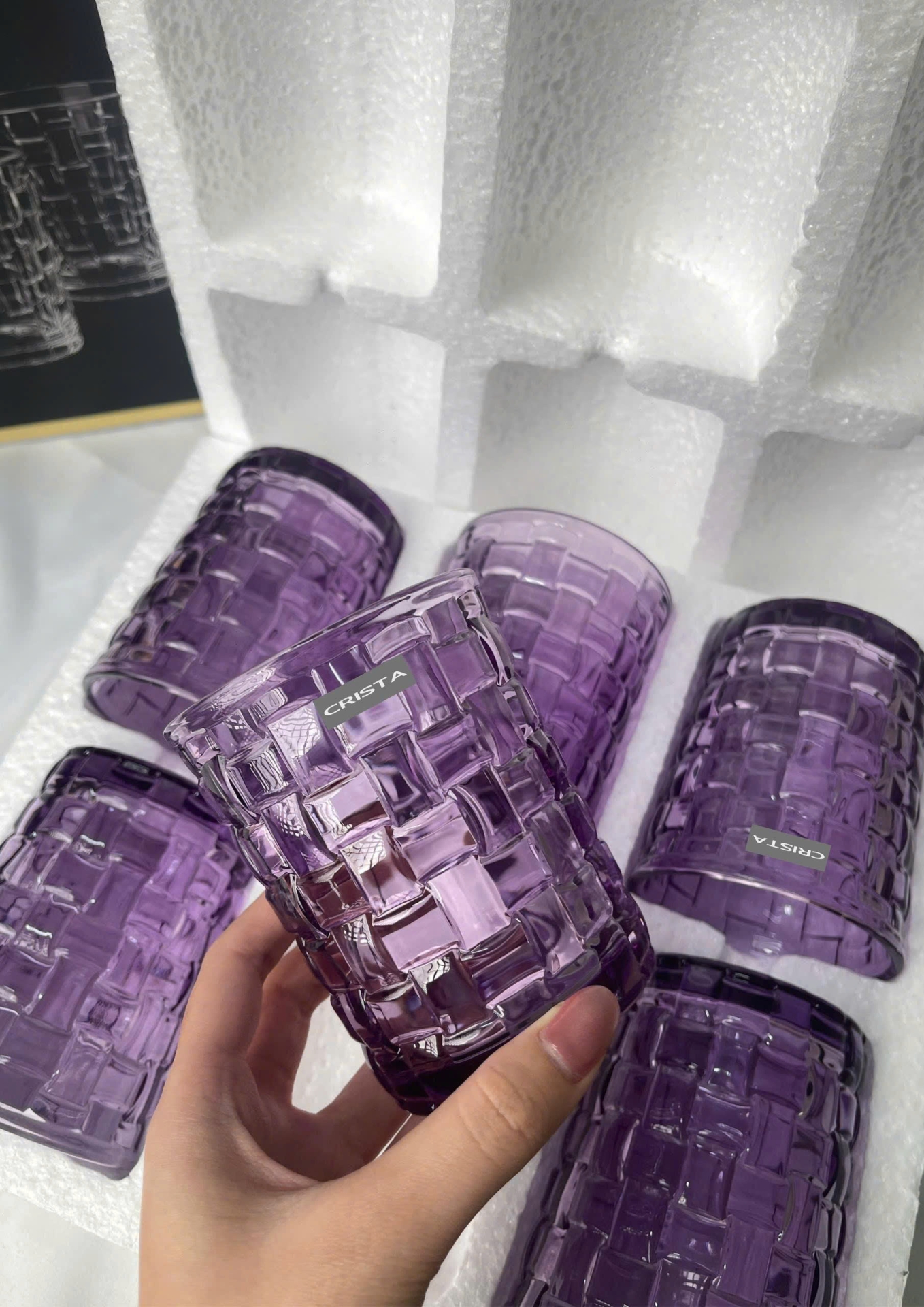 BỘ 06 CỐC THỦY TINH VÂN CARO 280ML – MÀU TÍM