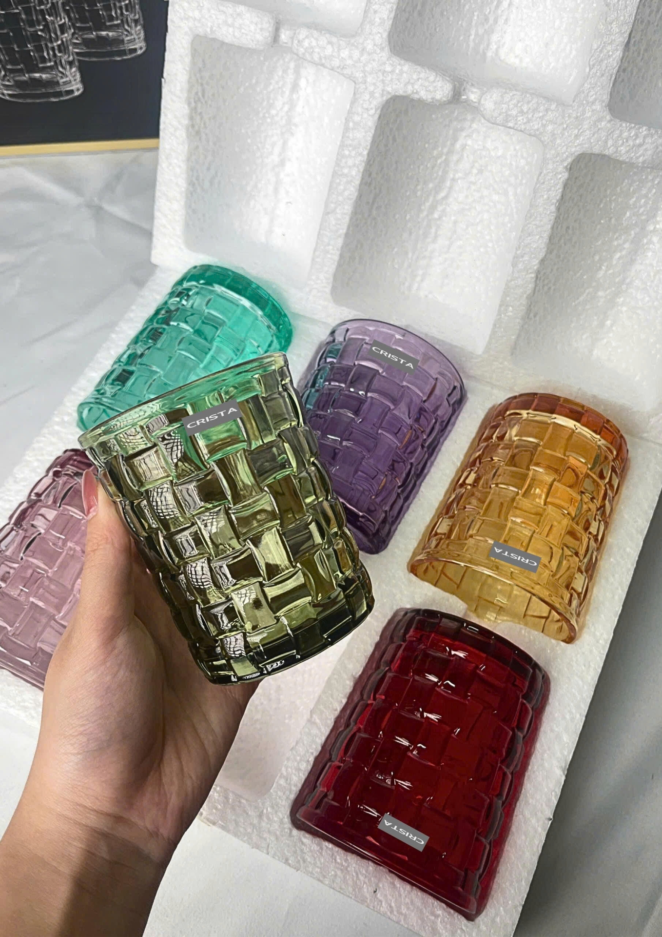 BỘ 06 CỐC THỦY TINH VÂN CARO 280ML – SẮC MÀU (8/12)