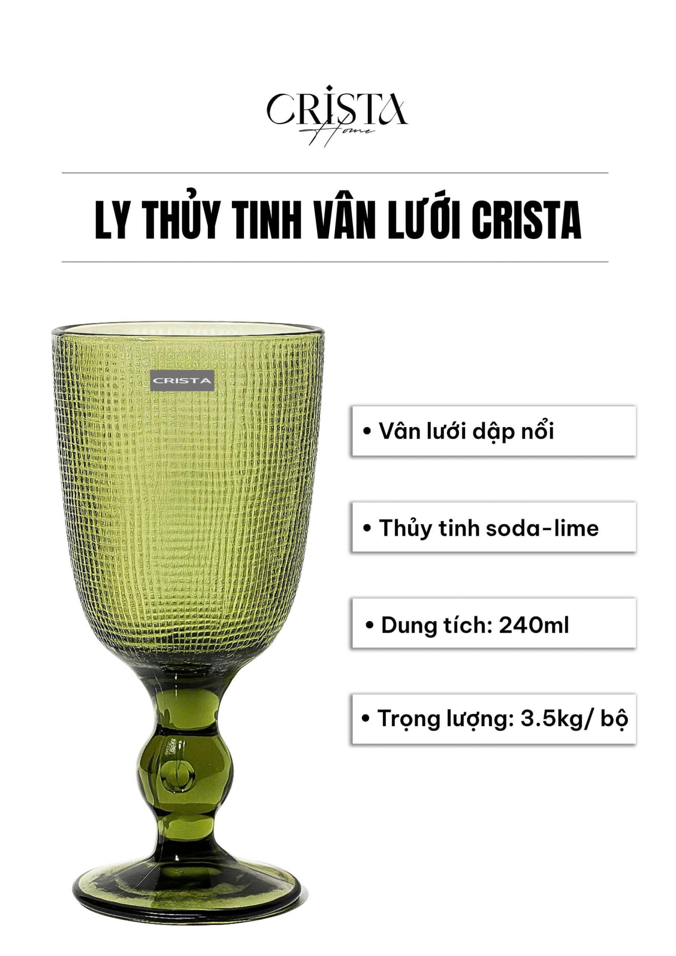 BỘ 6 LY THỦY TINH VÂN LƯỚI 240ML  — BỘ 6 LY THỦY TINH VÂN LƯỚI 240ML - MÀU XANH LÁ (6/14)