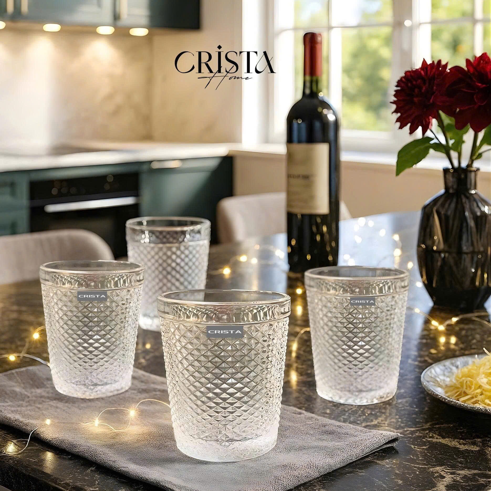 BỘ 4 CỐC VÂN KIM CƯƠNG CRISTA 300ML – MÀU TRẮNG