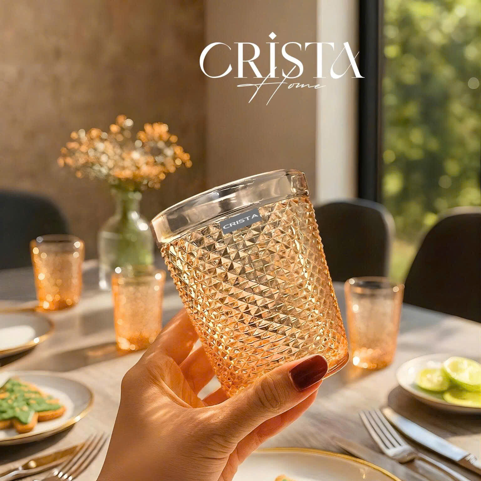 BỘ 4 CỐC VÂN KIM CƯƠNG CRISTA 300ML – MÀU VÀNG (2/10)