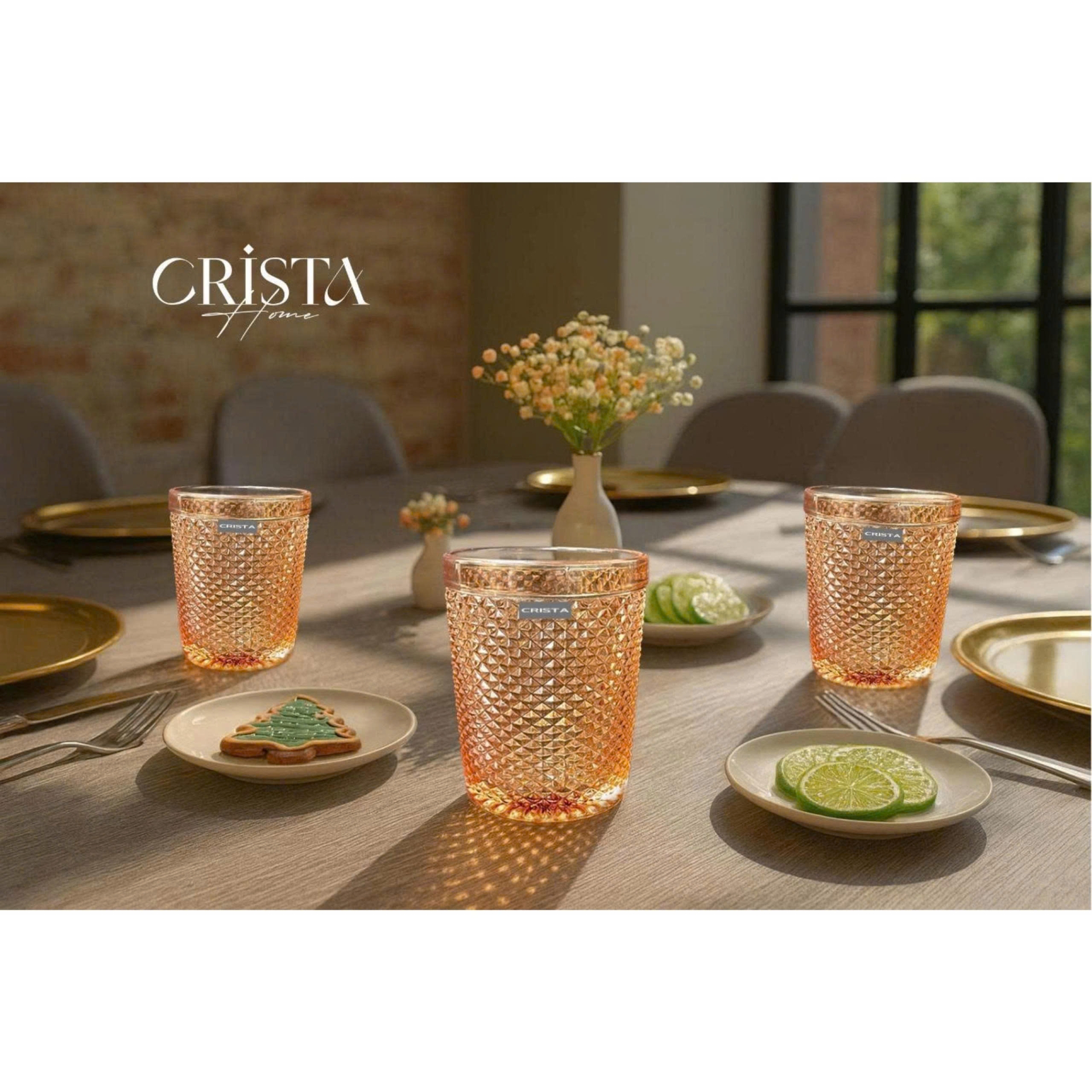 BỘ 4 CỐC VÂN KIM CƯƠNG CRISTA 300ML – MÀU VÀNG (3/10)