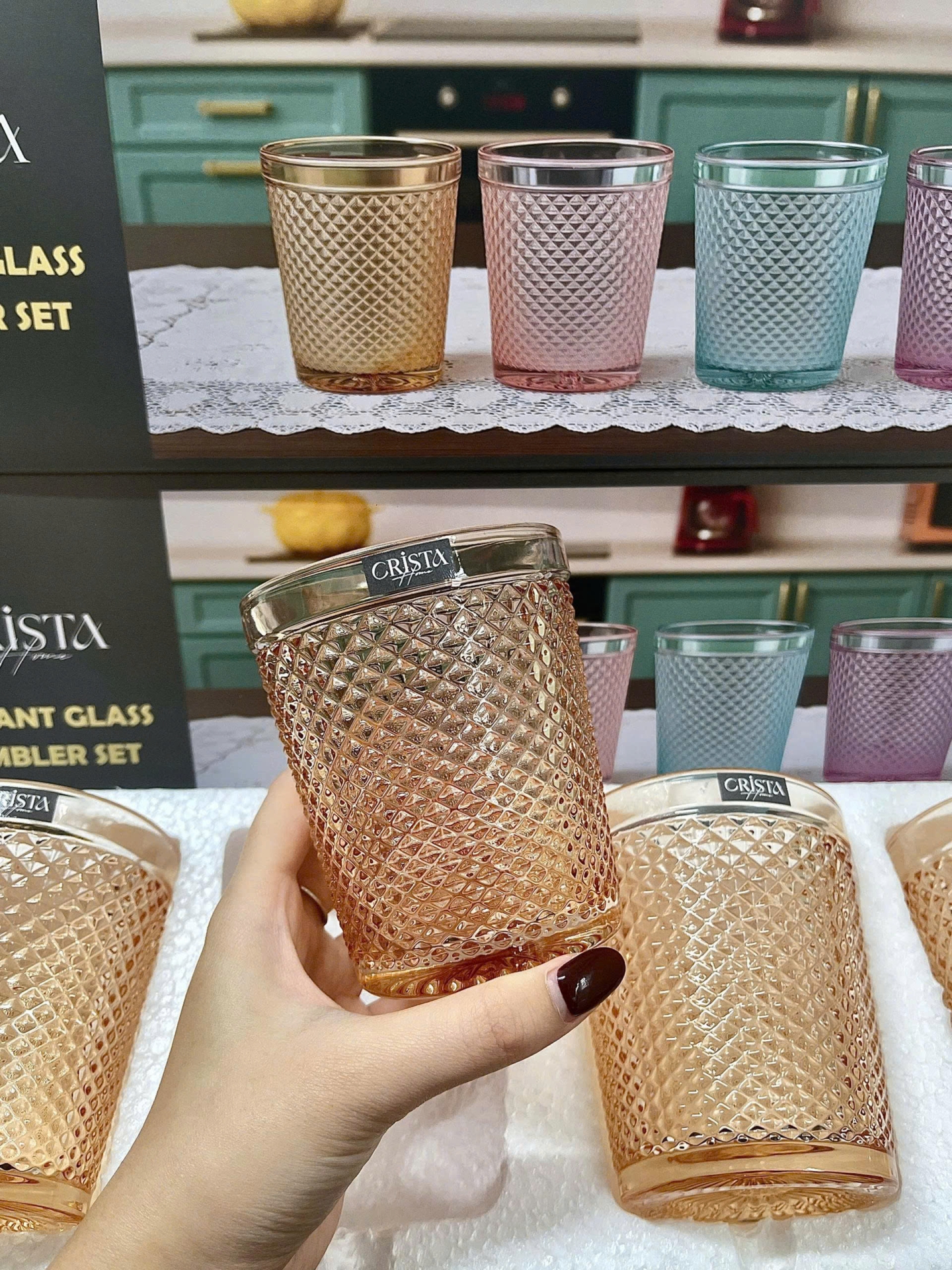 BỘ 4 CỐC VÂN KIM CƯƠNG CRISTA 300ML – MÀU VÀNG (6/10)