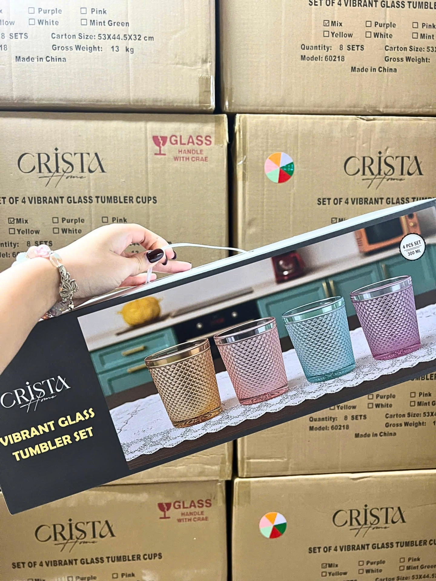 BỘ 4 CỐC VÂN KIM CƯƠNG CRISTA 300ML – MÀU VÀNG (8/10)