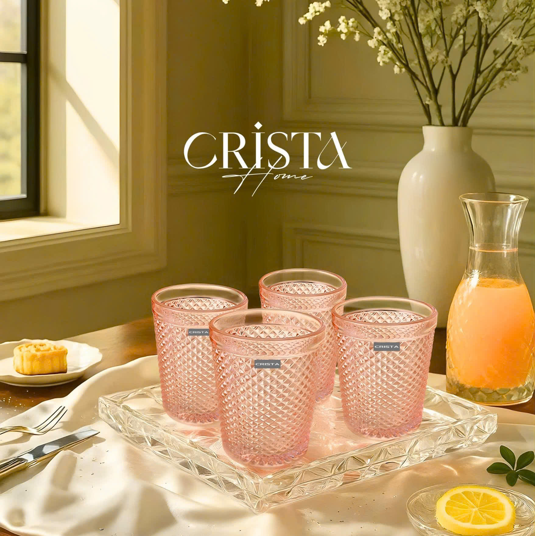 BỘ 4 CỐC VÂN KIM CƯƠNG CRISTA 300ML – MÀU HỒNG (2/9)