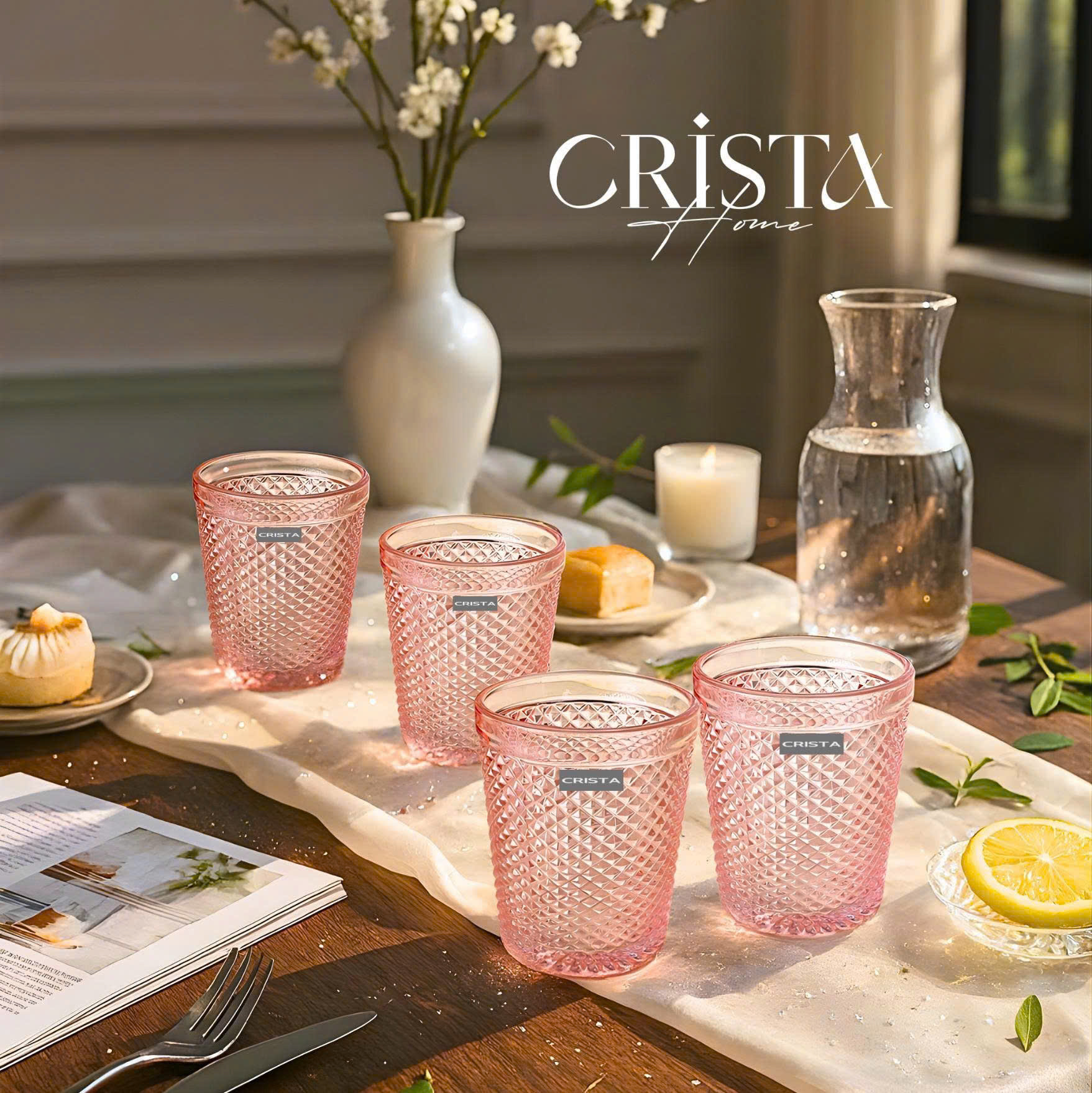 BỘ 4 CỐC VÂN KIM CƯƠNG CRISTA 300ML – MÀU HỒNG (3/9)