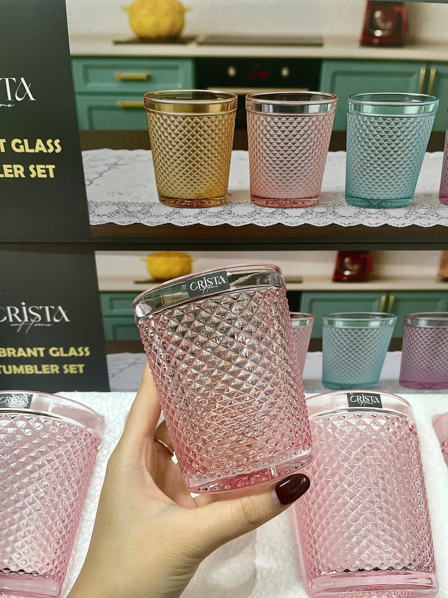 BỘ 4 CỐC VÂN KIM CƯƠNG CRISTA 300ML – MÀU HỒNG (4/9)