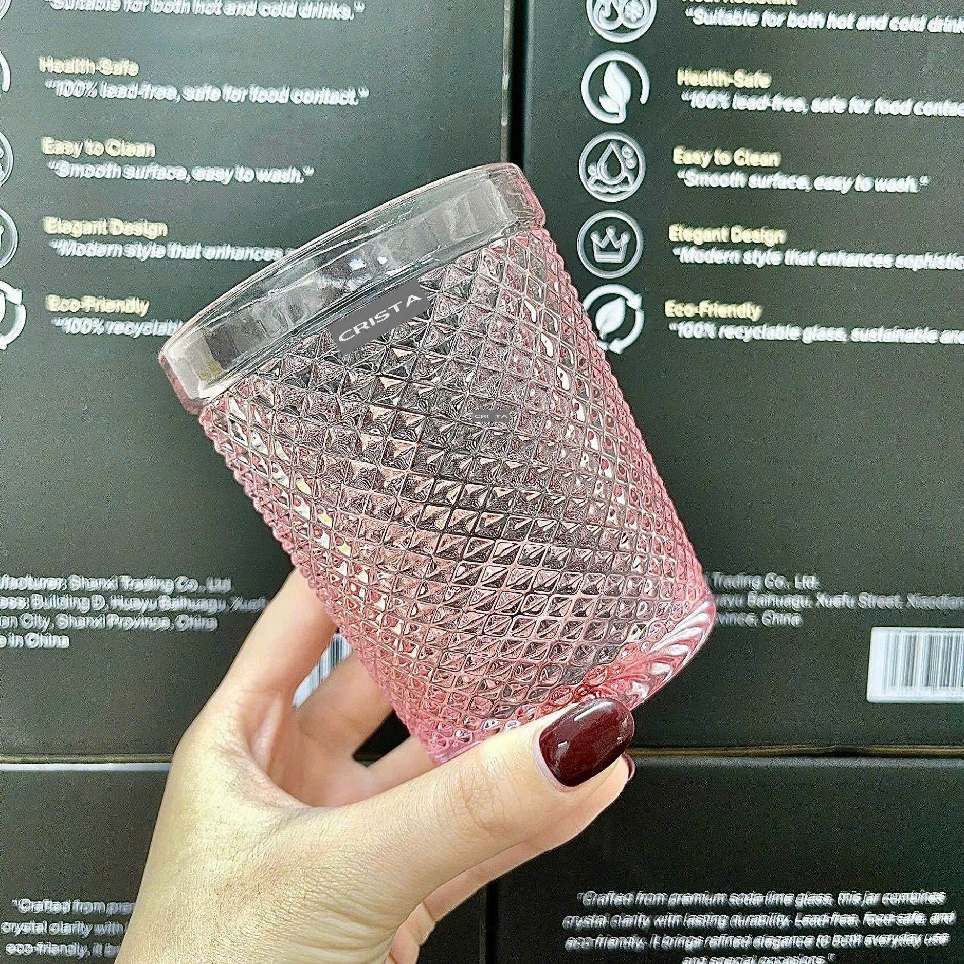 BỘ 4 CỐC VÂN KIM CƯƠNG CRISTA 300ML – MÀU HỒNG (5/9)