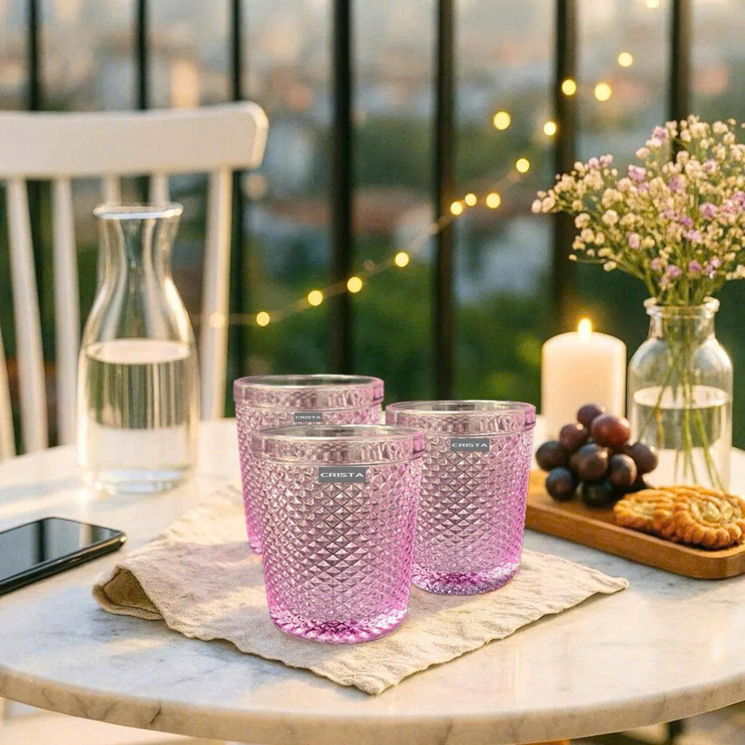 BỘ 4 CỐC VÂN KIM CƯƠNG CRISTA 300ML – MÀU TÍM