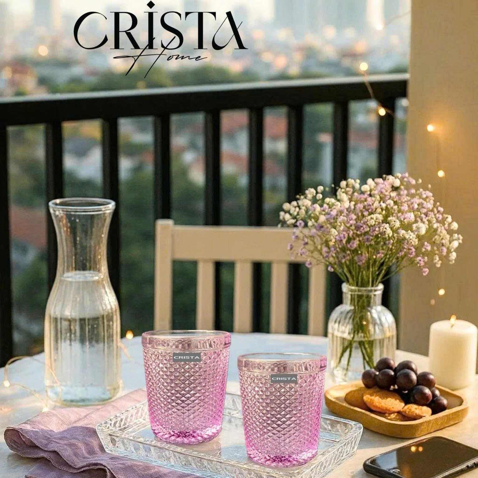BỘ 4 CỐC VÂN KIM CƯƠNG CRISTA 300ML – MÀU TÍM (5/10)