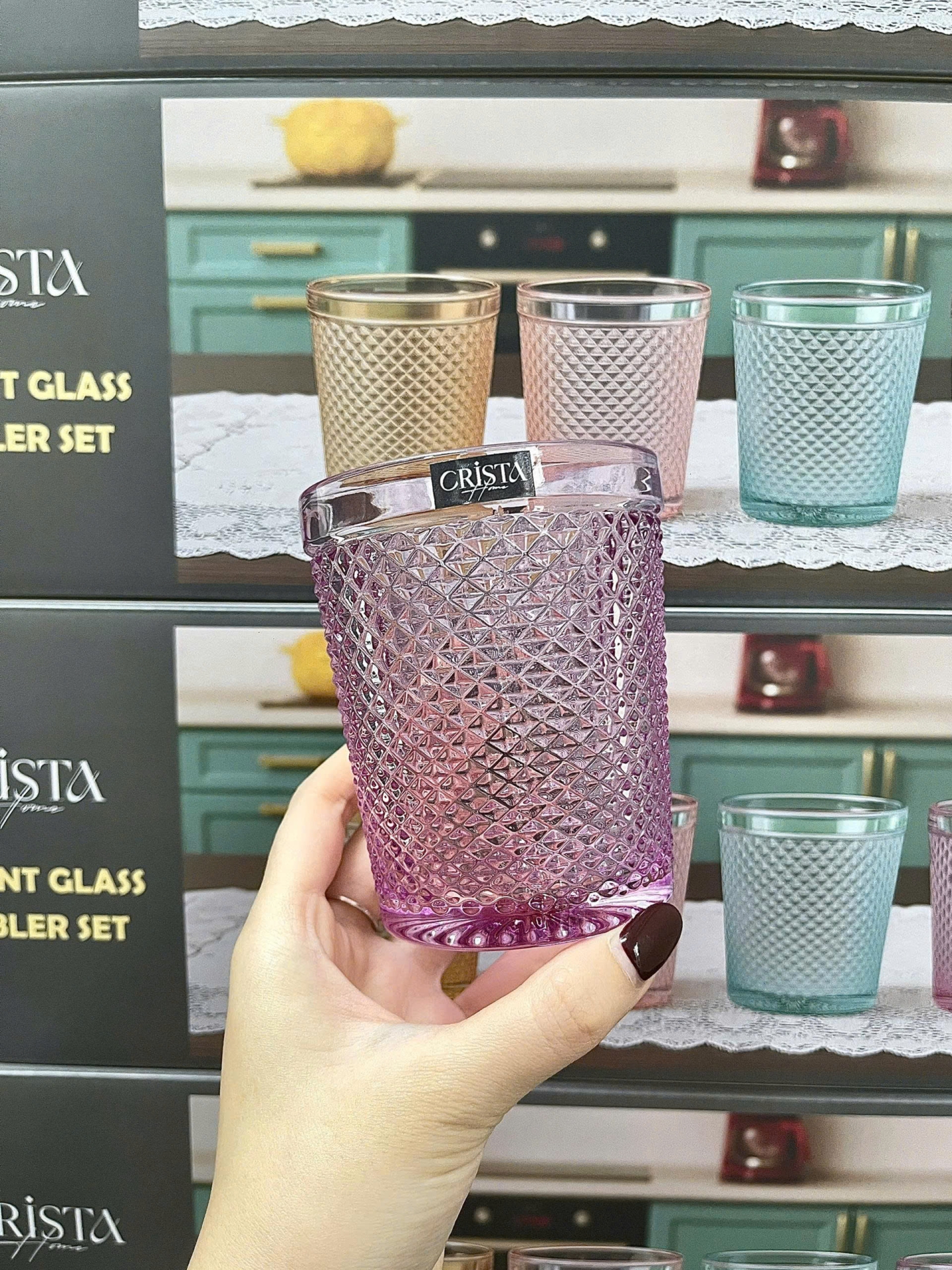 BỘ 4 CỐC VÂN KIM CƯƠNG CRISTA 300ML – MÀU TÍM (7/10)