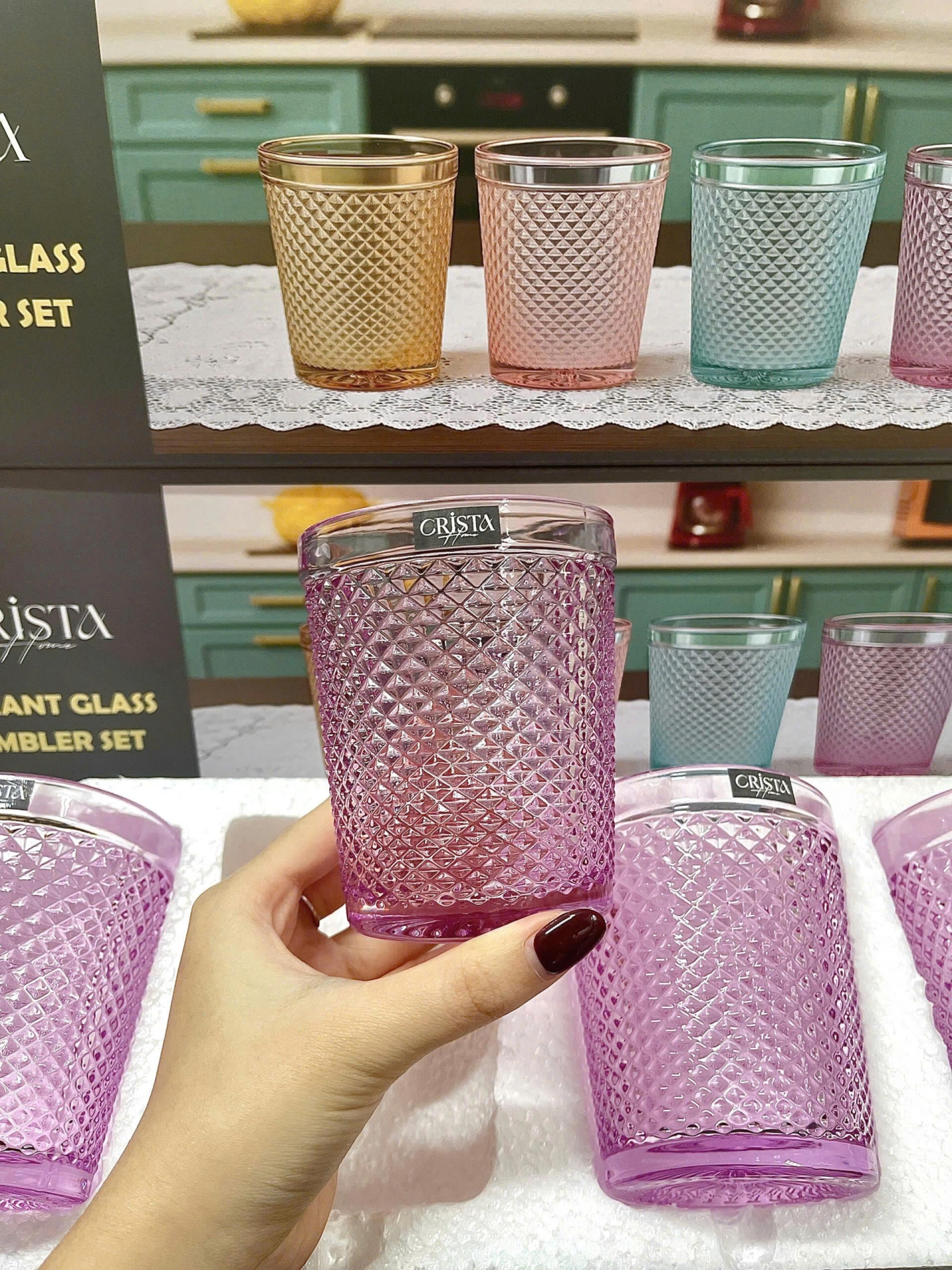 BỘ 4 CỐC VÂN KIM CƯƠNG CRISTA 300ML – MÀU TÍM (8/10)