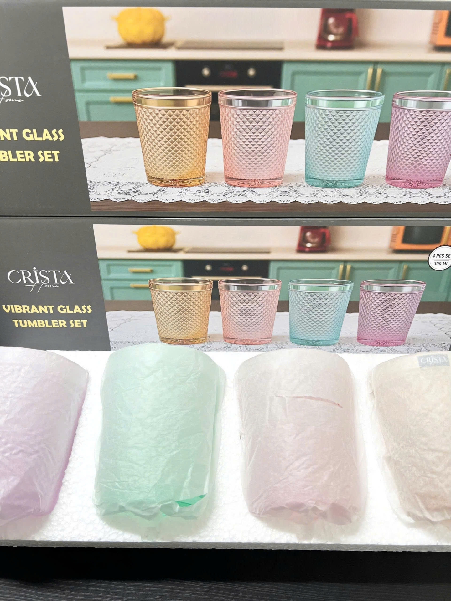 BỘ 4 CỐC VÂN KIM CƯƠNG CRISTA 300ML – MIX 4 MÀU (7/10)