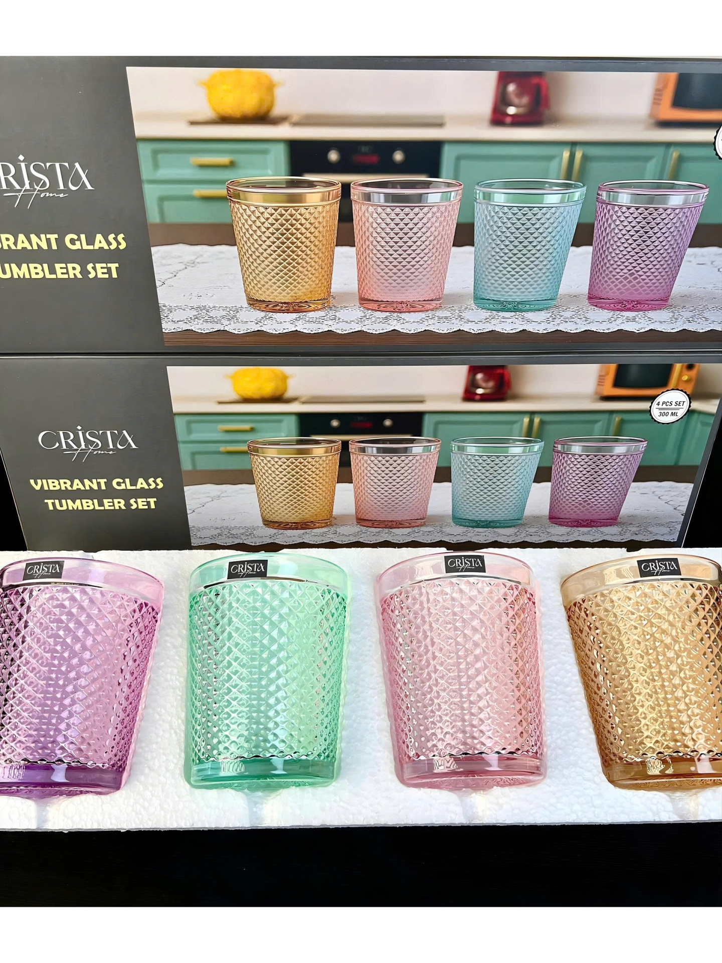 BỘ 4 CỐC VÂN KIM CƯƠNG CRISTA 300ML – MIX 4 MÀU