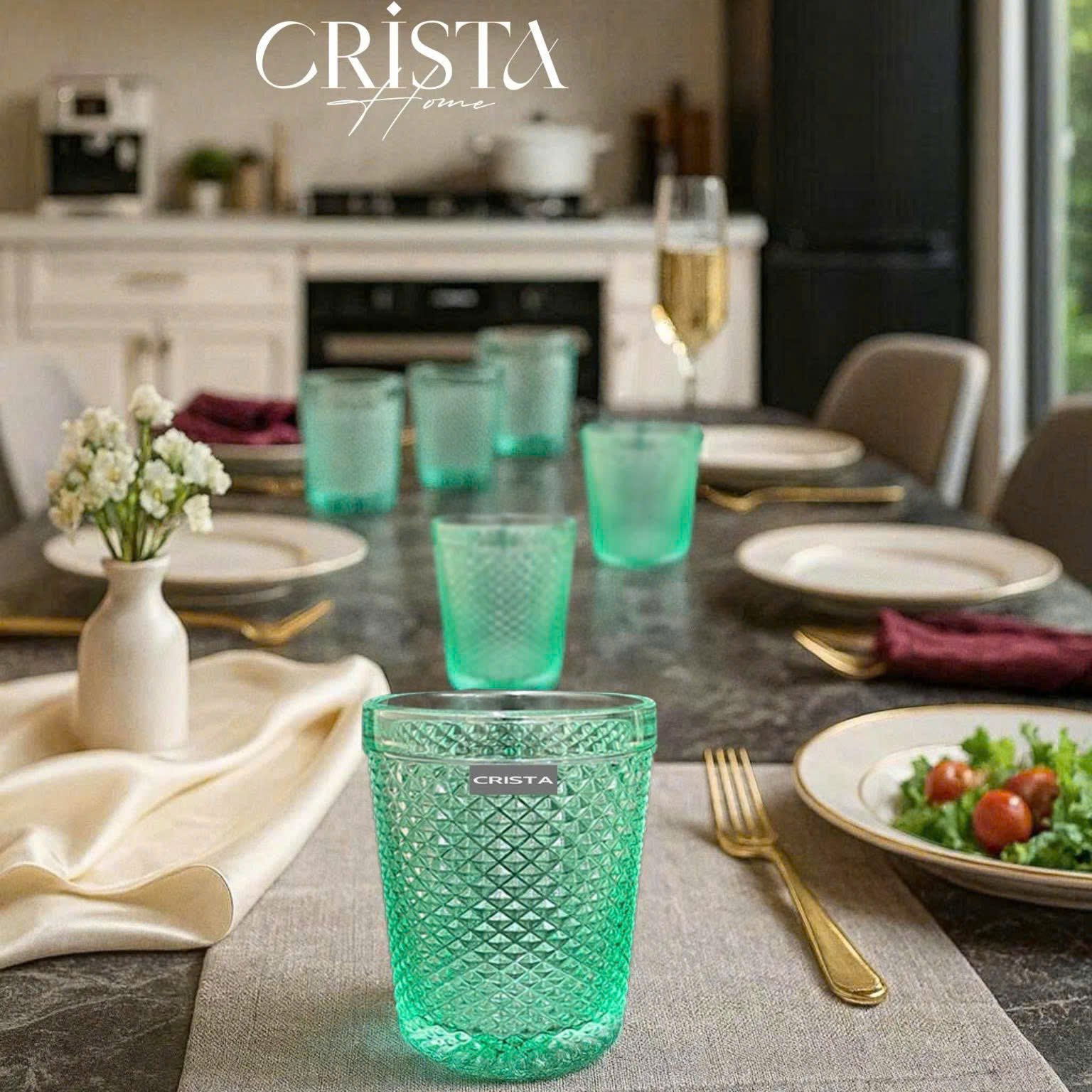 BỘ 4 CỐC VÂN KIM CƯƠNG CRISTA 300ML – MÀU XANH (2/11)