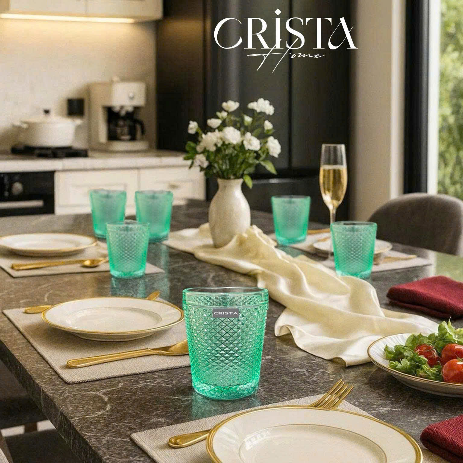 BỘ 4 CỐC VÂN KIM CƯƠNG CRISTA 300ML – MÀU XANH (4/11)