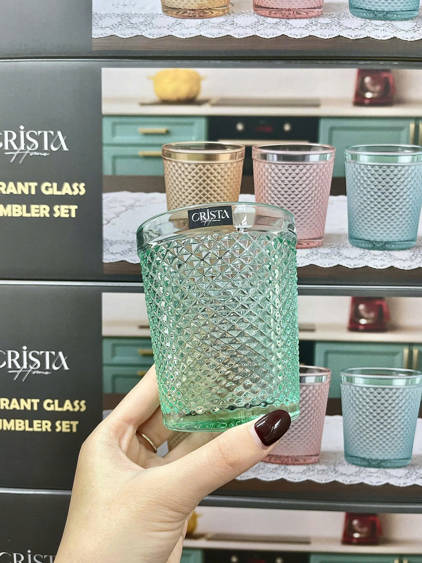 BỘ 4 CỐC VÂN KIM CƯƠNG CRISTA 300ML – MÀU XANH (8/11)