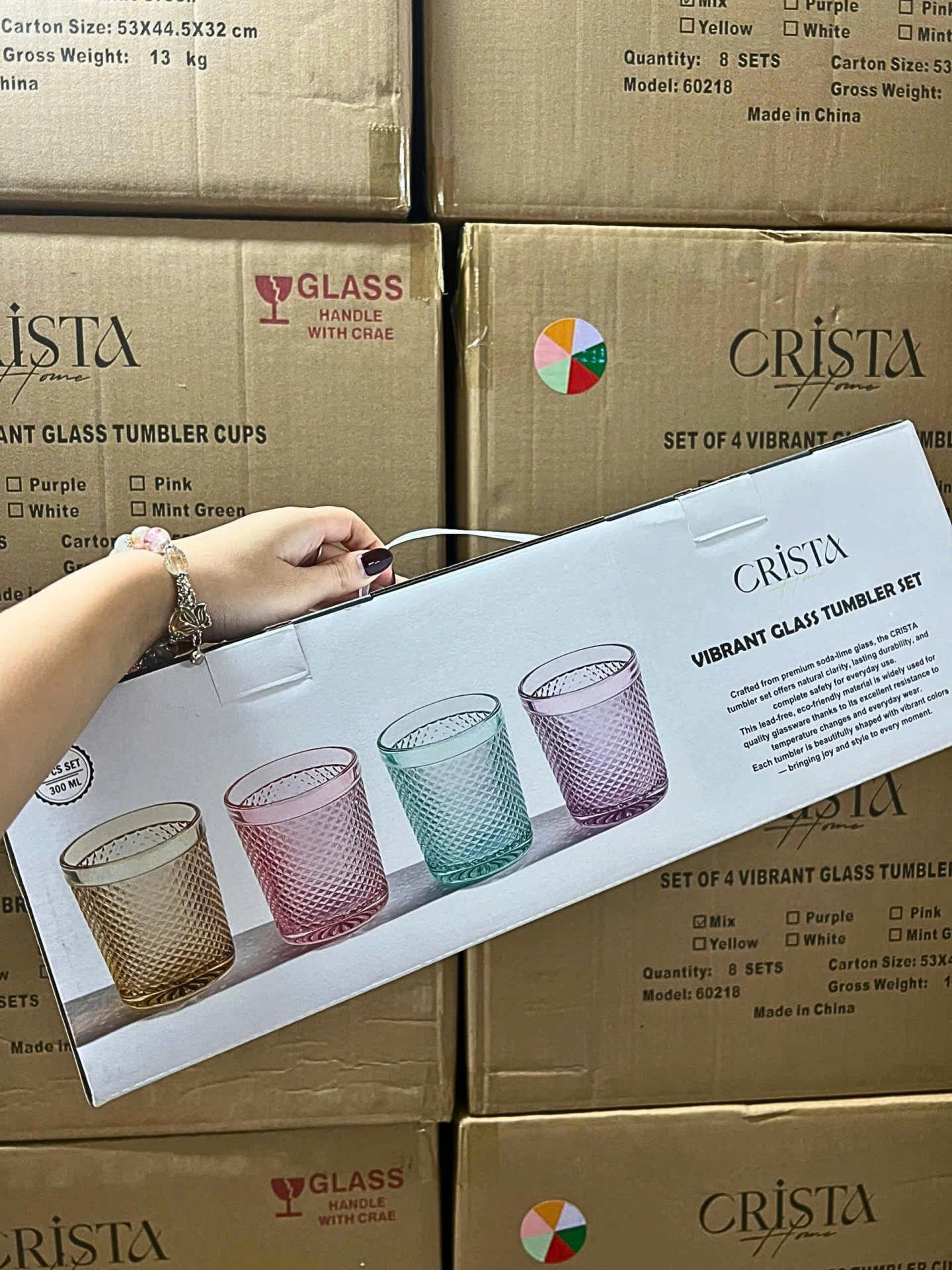 BỘ 4 CỐC VÂN KIM CƯƠNG CRISTA 300ML – MÀU XANH (11/11)